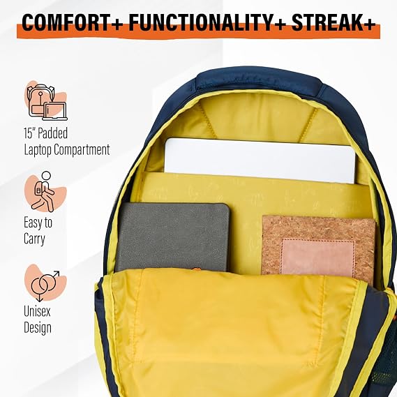 Wildcraft Casual Backpack Streak Plus 30 for Mens & Womens | Unisex Backpack (Navy,30Liter)