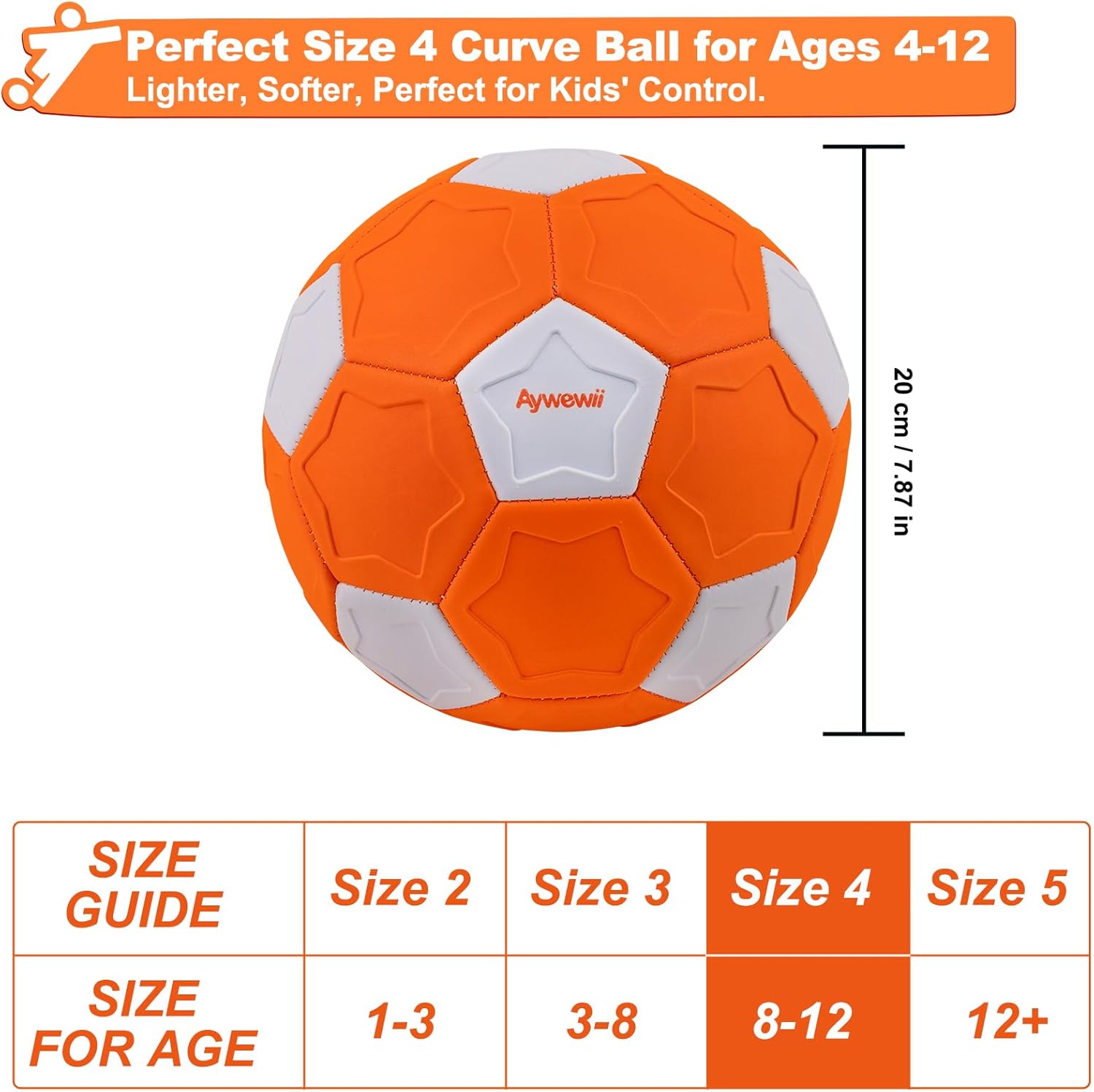 Outdoor Toys for Kids Size 4 Curve Soccer Ball for Ages 3-12, Soft Toddler Swerve Balls with Pump & Mesh Bag, Outside Indoor Sport Toy for Boy Girl Gift, Beginner Football for Yard Lawn Game Activity