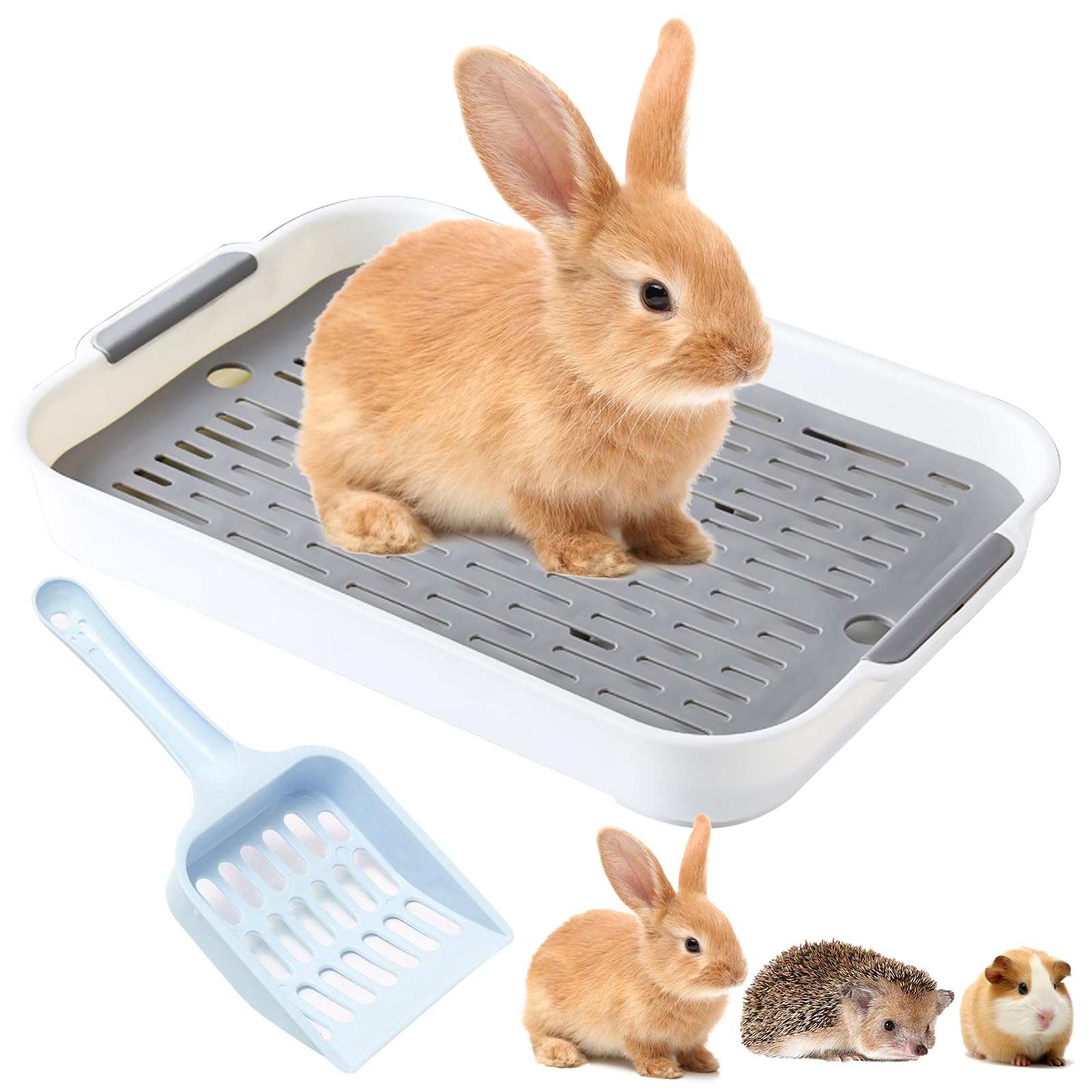 Bandeja Conejo con Pala, Baño de Conejo, Esquinero Conejos, Fácil de Limpiar, Entrenador de Orinal, Arenero Conejos, para Animales Pequeños, para Cobayas, Hámster, Chinchillas
