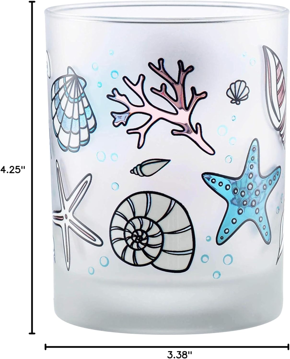 Culver Coastal Decorated Frosted Double Old Fashioned Tumbler Glasses, 13.5-Ounce, Gift Boxed Set of 2 (Seashells) - Image 3