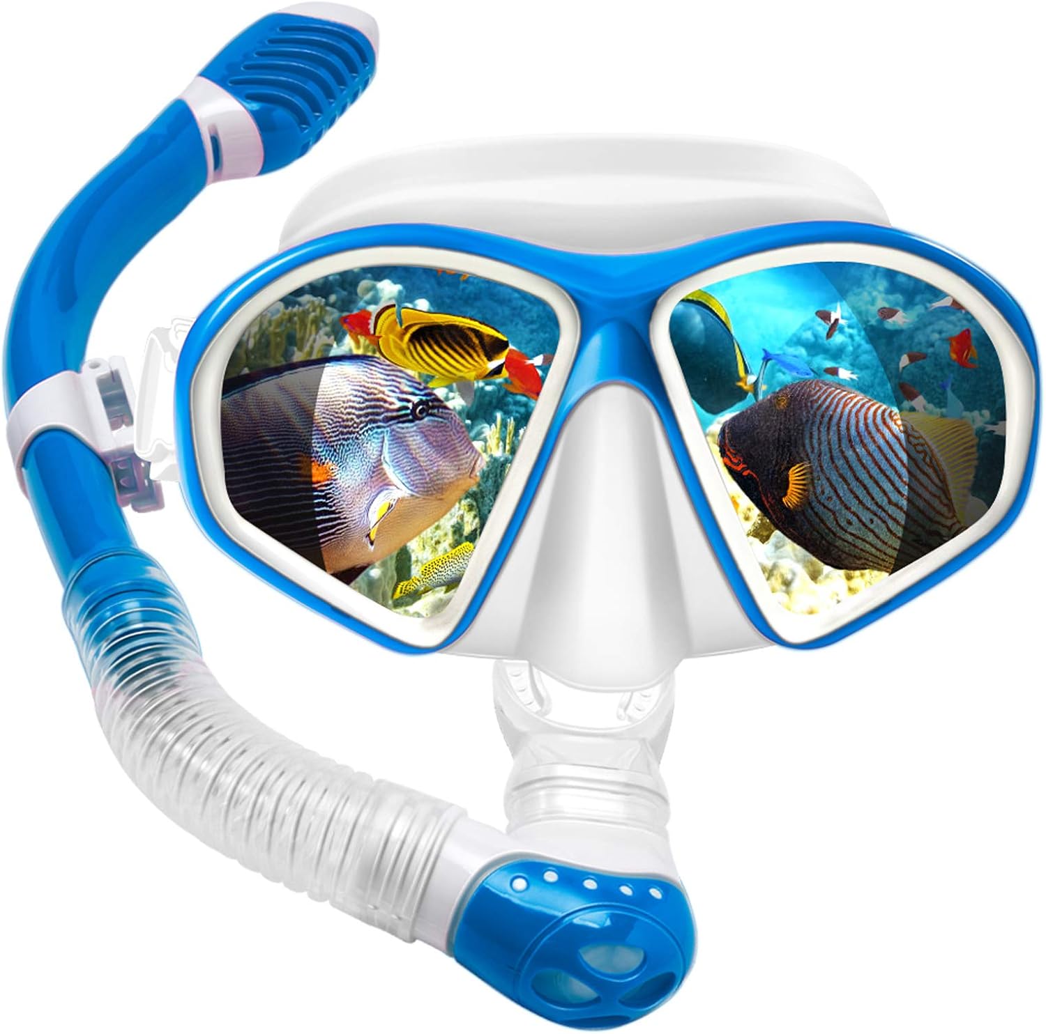 Powsure Kids Snorkel Set, Dry Top Snorkel with Swim Mask Anti-Leak Snorkeling Package of Anti-Fog Tempered Glass Diving Goggles for Children, Boys, Girls,Youth,Junior Child