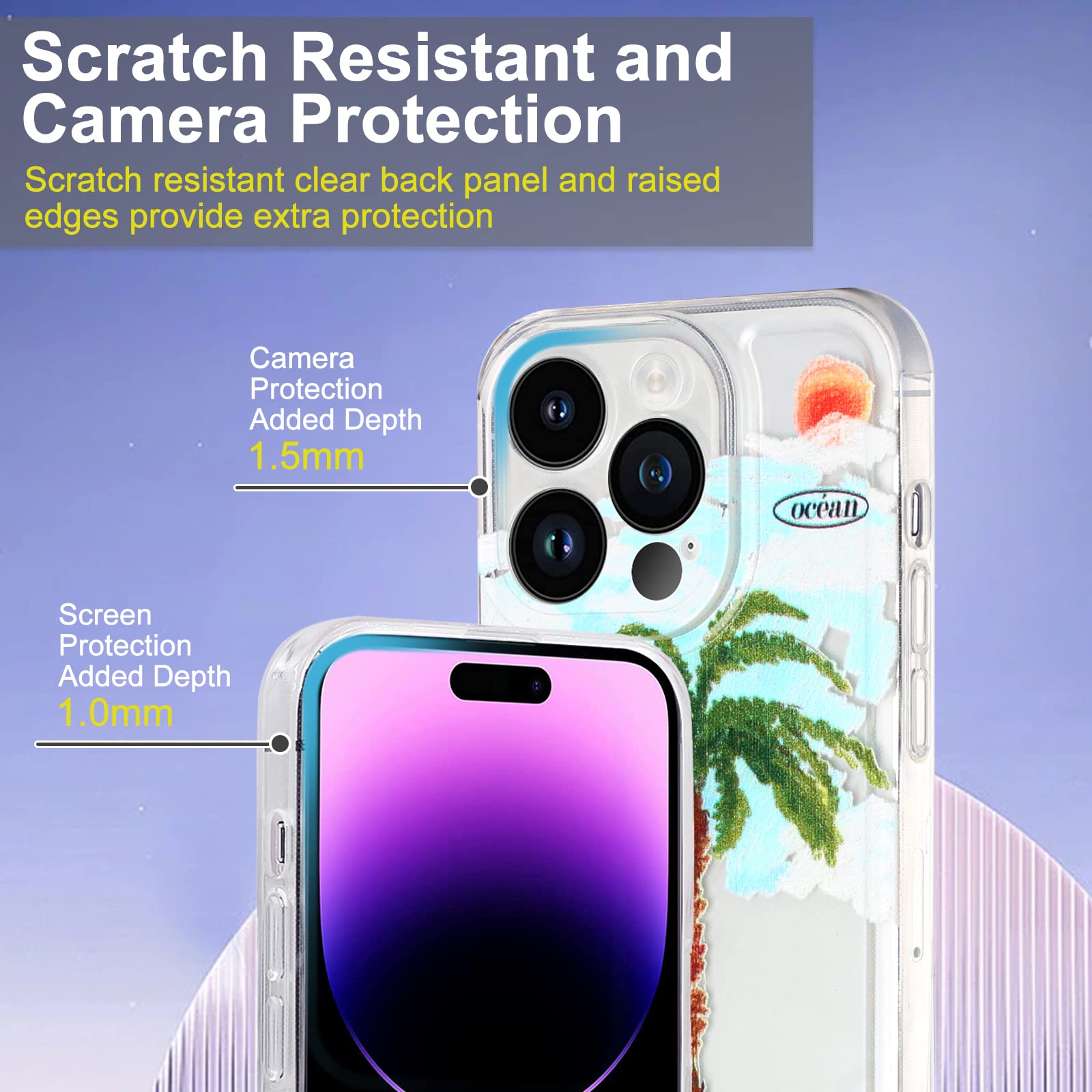 PNATEE Cover per iPhone 14 PRO, TPU in Silicone Custodia per Donne e Ragazze, con Disegni TPU Bumper con Protettiva Custodia per iPhone 14 PRO 2022 (6.1 inch), Albero di Cocco Bianco