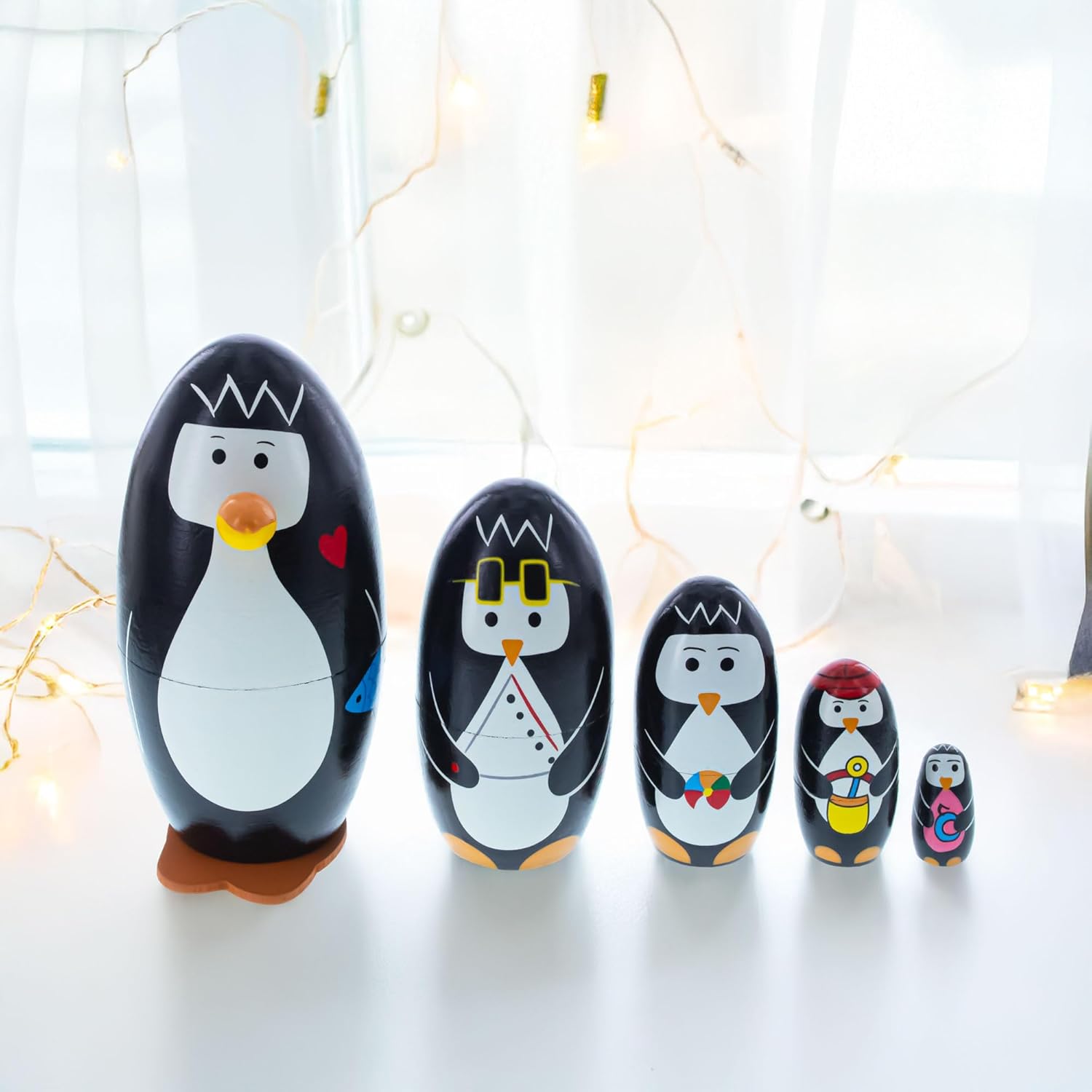 BestPysanky Set of 5 Penguins Wooden Nesting Dolls 5 Inches