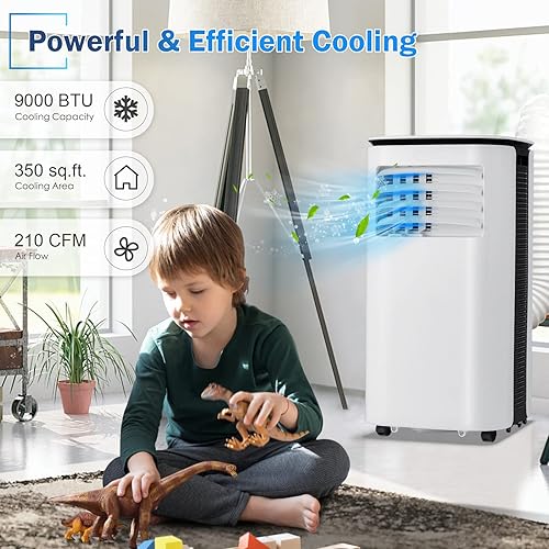 Miniatura 2 de PETSITE Aire acondicionado portátil de 9000 BTU, unidad de refrigeración de CA 3 en 1 con enfriador de aire, ventilador y deshumidificador, pantalla