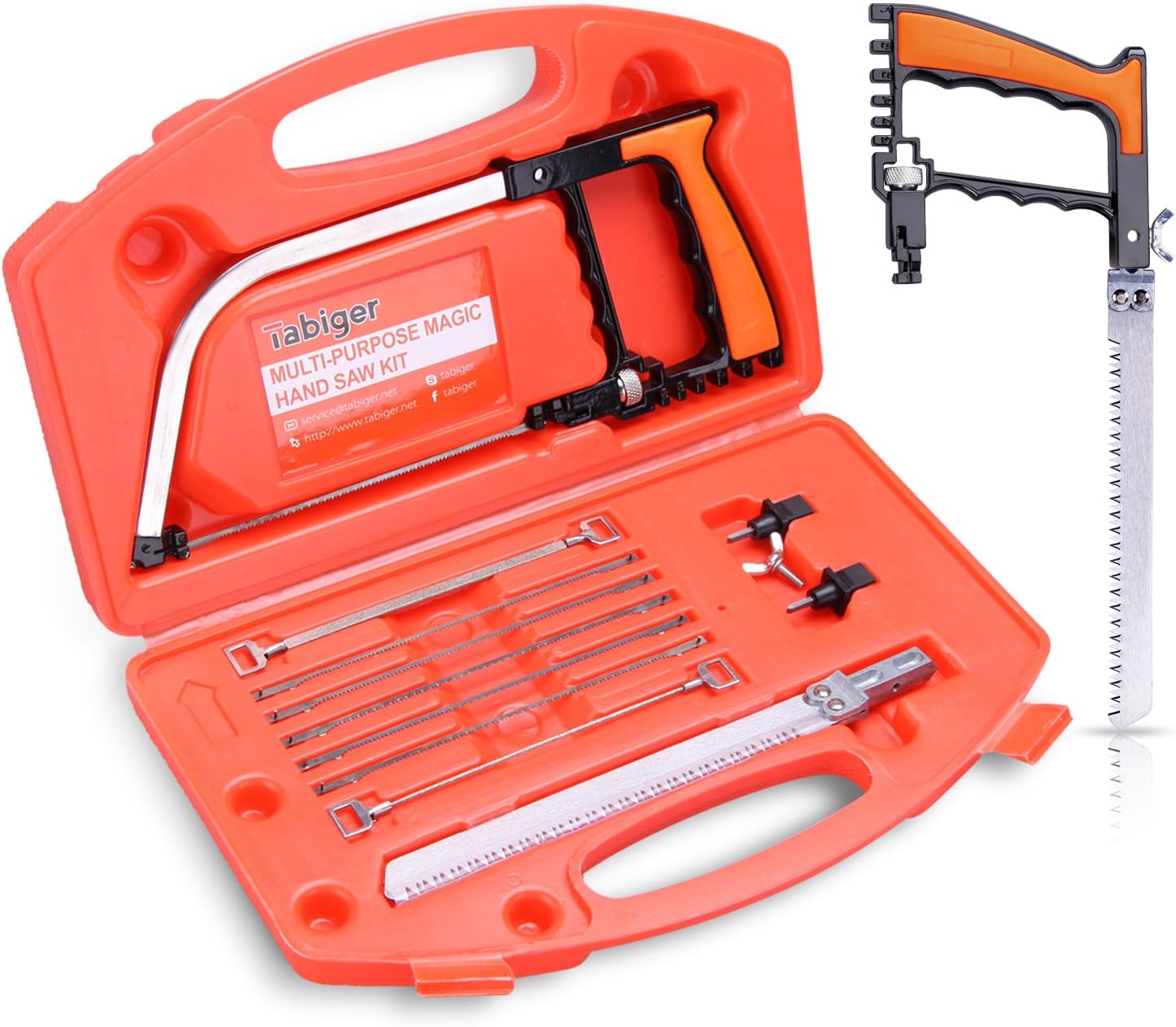 Magic Hand Saw Set, Multi-purpose 14-in-1 Hacksaw, Wood Saw, Woodworking Tools, Bow Saw, Portable Saw Kit for Cutting Wood, Tile, Glass, Metal, Hunting, Camping, Pruning, Diy in Tool case, Tabiger