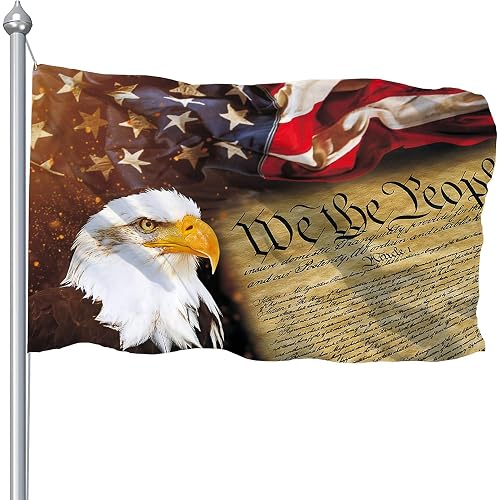 Vintage American Eagle Flag 3x5 FT Outdoor – Double Printed Constitution Flag with Rustic Bald Eagle, UV Fade Proof 4th of July Patriotic Banner (Eagle American Flag)