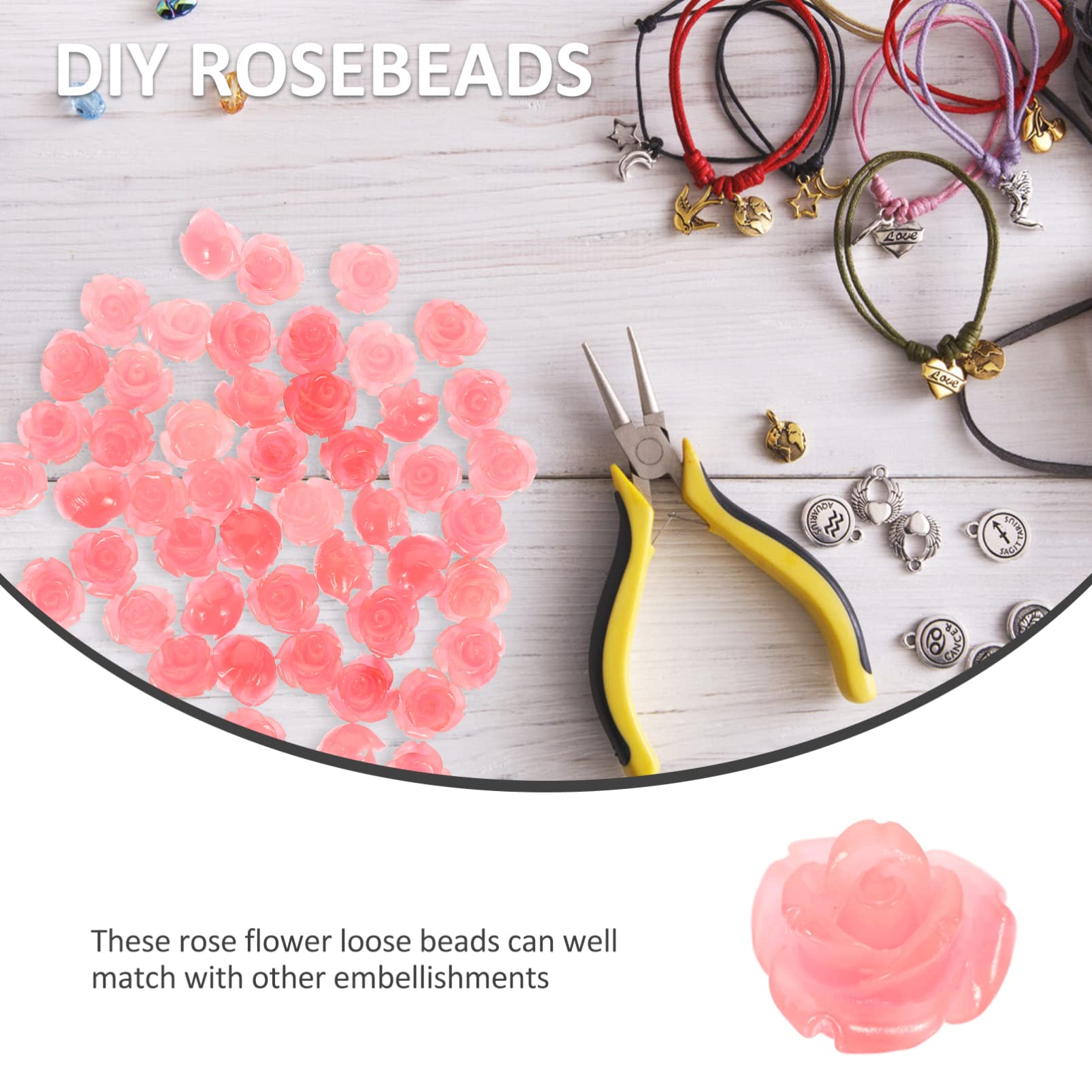 5 Sätze Rosafarbene Blumenperlen Diy Schmuck Spacer Perlen Für Armbänder Und Bastelprojekte Für Schmuckzubehör Und Kreative Handarbeiten 50 Stück * 5