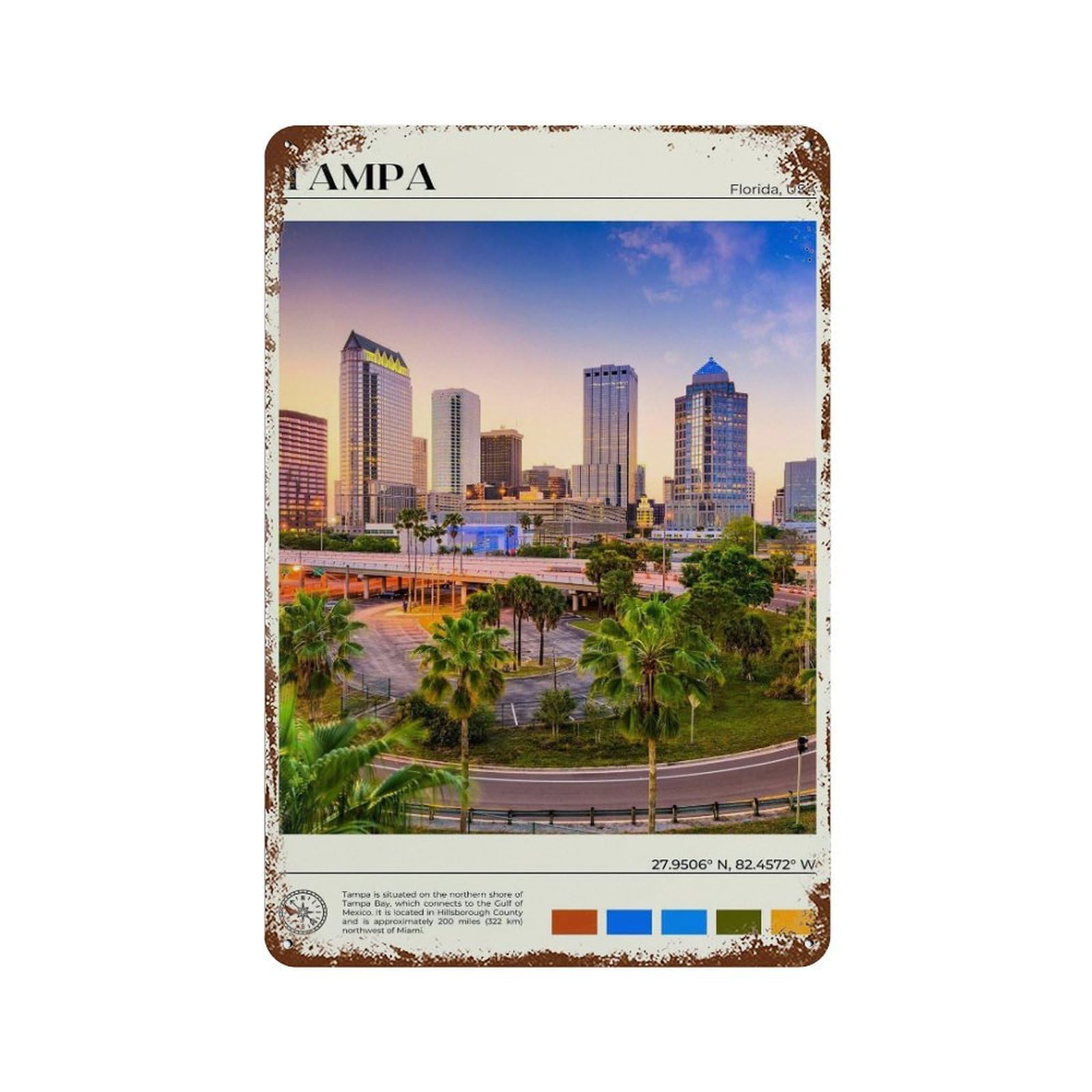 xiaoxiaoshen Real Photo Tampa Decor Florida USA Wall Decor Art Metal Tin Poster Modern Home Decor Art Home Bar Shop Decorations Vintage Sign 30x20cm