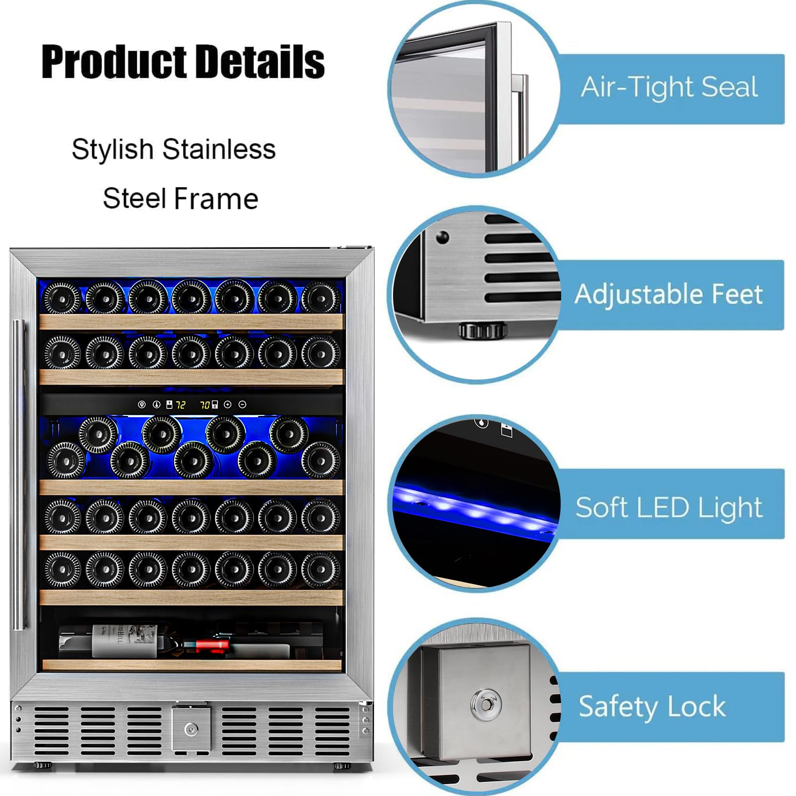 Antarctic Star 24 Inch Wine Fridge, 52 Bottle Wine Cooler Refrigerator. 39-64°F Dual Zone Wine Refrigerator Glass Door, Built In Or Freestanding Under Counter Fridge For Home Bar Office on Fridge.com - View 3