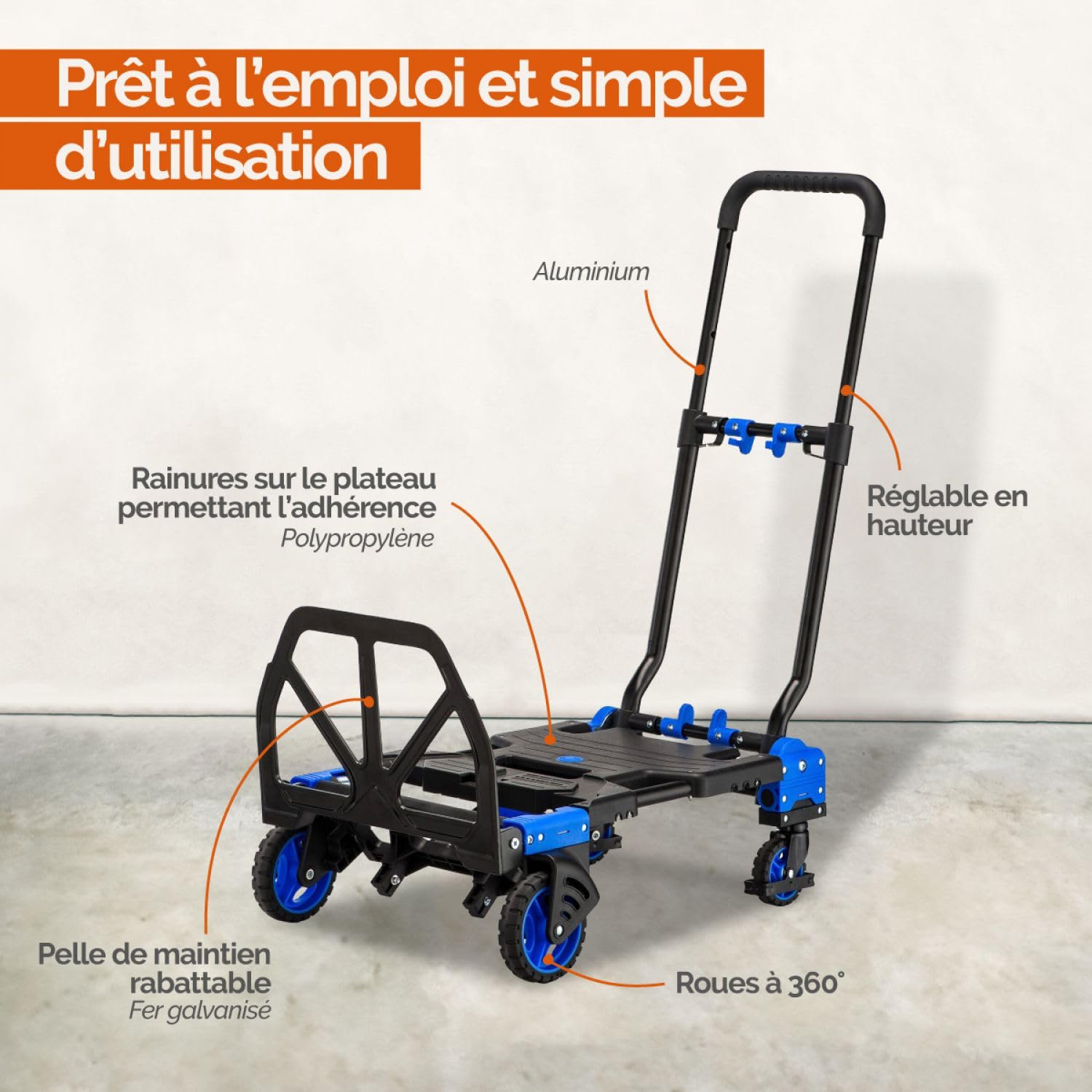 Linxor - Diable, chariot 2 en 1 pliable 4 roues - Charge 137 kg