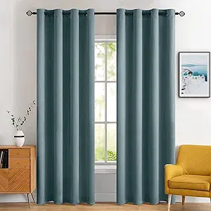 MIULEE Blackout Room Darkening Curtains Thermal Insulated Drapes Solid Window Treatment Set Grommet Top Light Blocking Curtain for Living Room/Bedroom 2 Panels 52 x 84 inch Length Greyish Blue