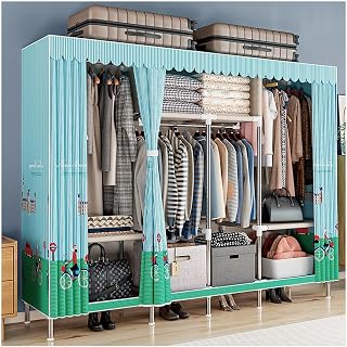 Perchero con Tapa Armario De Almacenamiento Resistente con 3 Varillas para Colgar Ropa, Perchero con 6 Estantes para Dormitorio (Color: Azul B, Tamaño: 245x45x172cm)