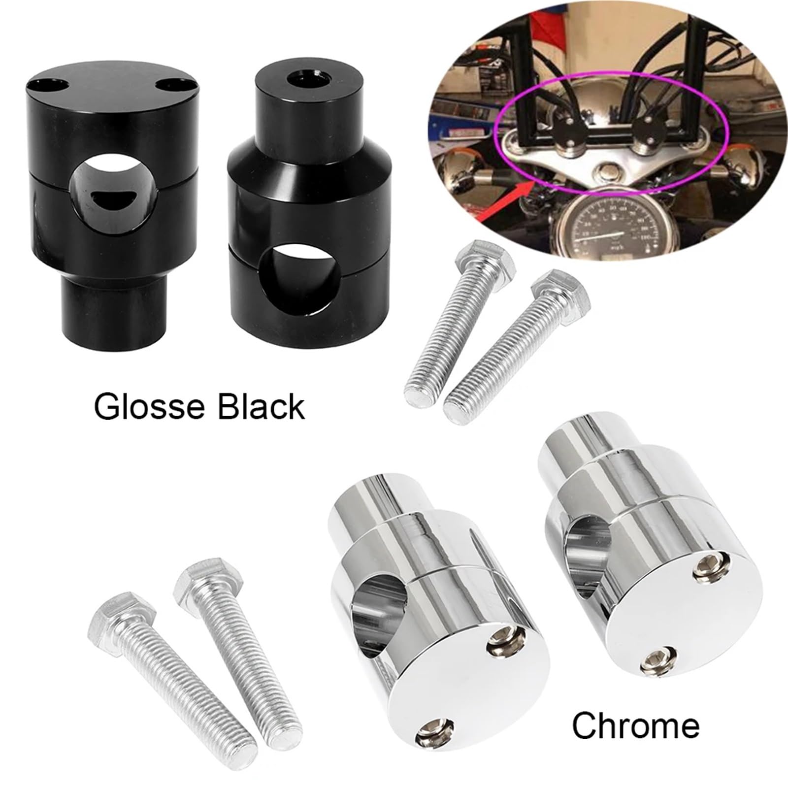 Zestaw zacisków do podnoszenia kierownicy motocyklowej 22MM 25MM do kierownic 1'' 7/8" Uniwersalny pasuje do Harleya Pasuje do Hondy Zacisk Wspornika Kierownicy Riser zacisk Adapter(Chrome 22mm)
