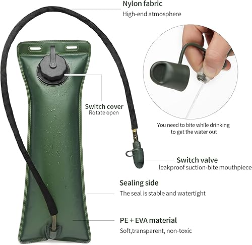 Miniatura 4 de Paquete de hidratación táctica con mochila de 3 litros sin BPA, mochila de agua ajustable militar para senderismo, ciclismo, escalada, a prueba de