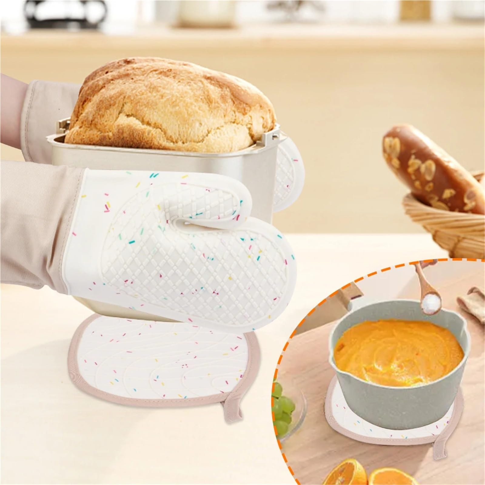 MRKU Guantes para Hornear, Guantes de Cocina para Horno, Juego de 3 Unidades, Silicona Resistente al Calor, Accesorios para el hogar y la Cocina.