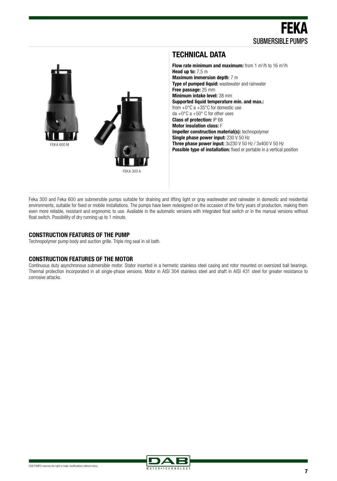 DAB NOVA 600 MA 0,67 HP Pompa sommergibile con galleggiante per drenaggio acque chiare ad uso domestico e residenziale