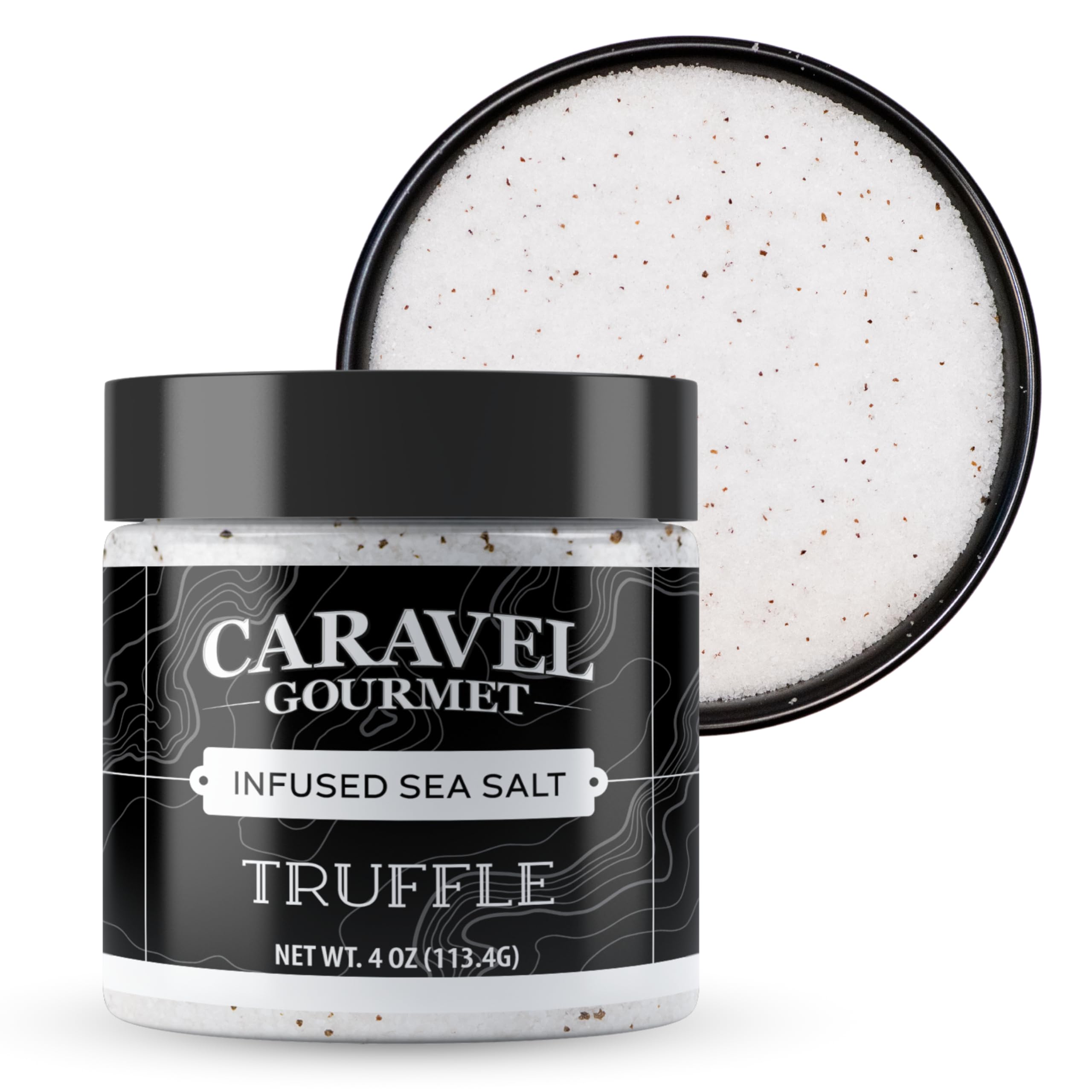 Black Truffle Salt for Seasoning and Finishing – Italian Salt with Truffle Oil that Adds Flavor to Popcorn and Fries – 4 oz Stackable Jar by Caravel Gourmet