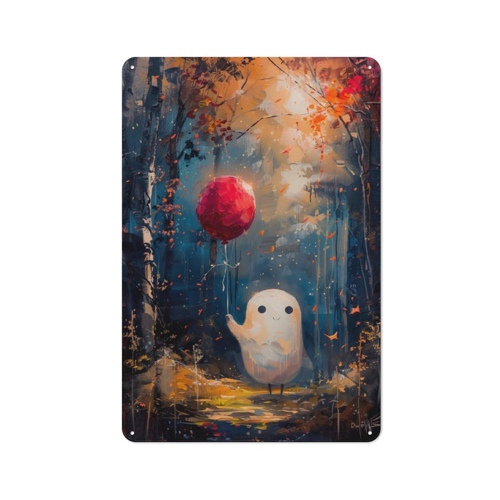 Junmoney Ghost With Ballon Forest For Garden Room Or Summerhouse, Retro Tin Sign 30X20cm, For Garage, Workshop And Man Cave Decoration