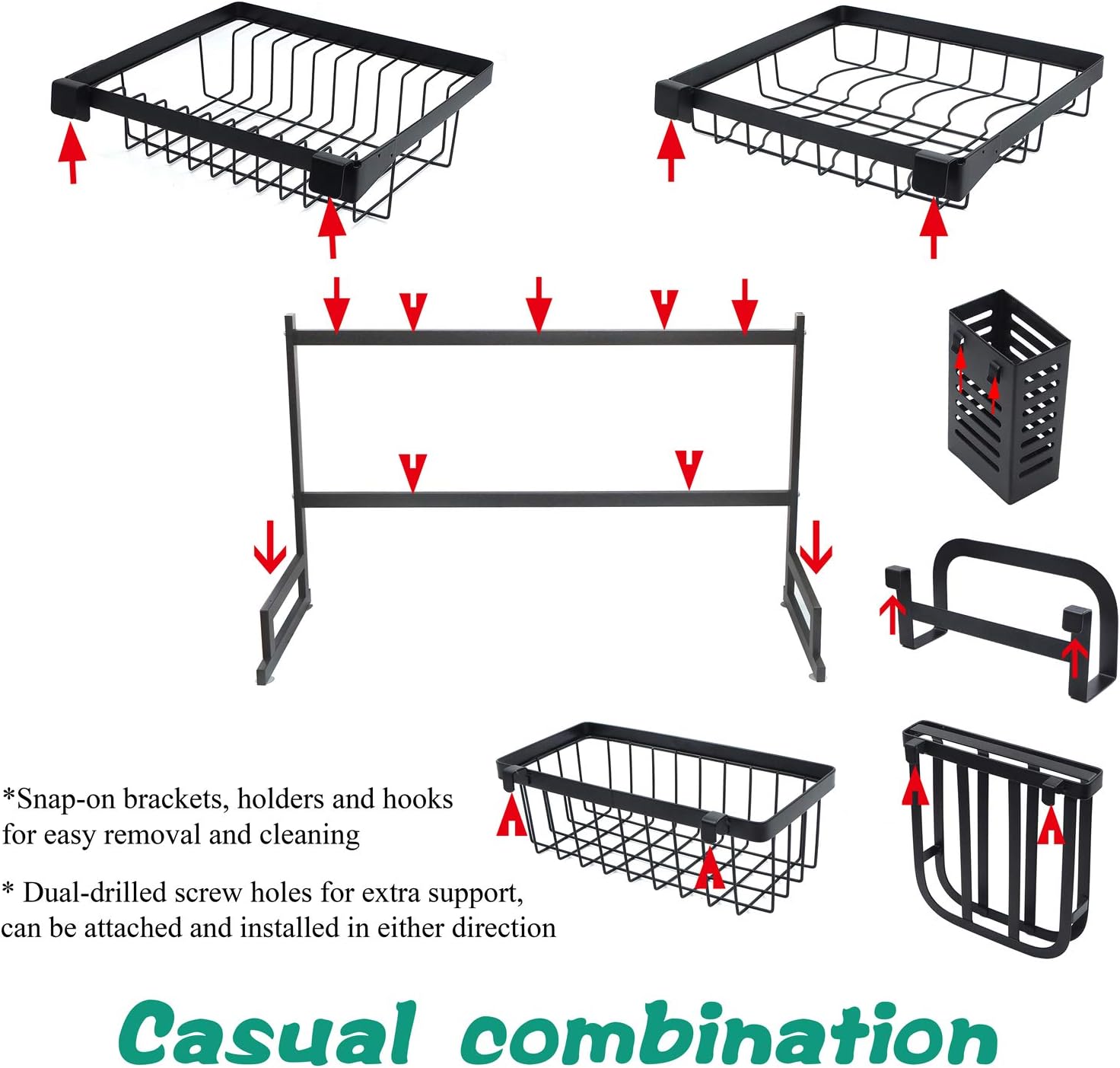 SMT- 2-Tier Over Sink Dish Drying Rack Stainless Steel Cutlery Drainer Kitchen Shelf [P/N:ET-DISHRACK001]