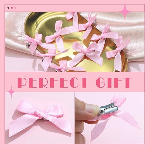 Miniatura 5 de YAEISM 30 pinzas para el cabello con lazo, de satén rosa, mini lazo, accesorios para el cabello, lindos pasadores de lazo para el cabello,