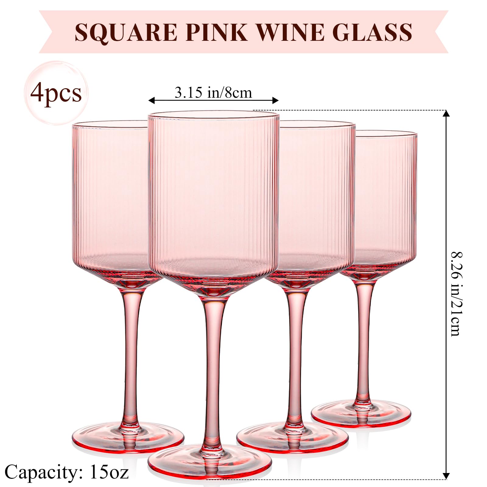 Lot De 6 Verres à Vin Carrés Au Design Nervuré élégant, 354,4