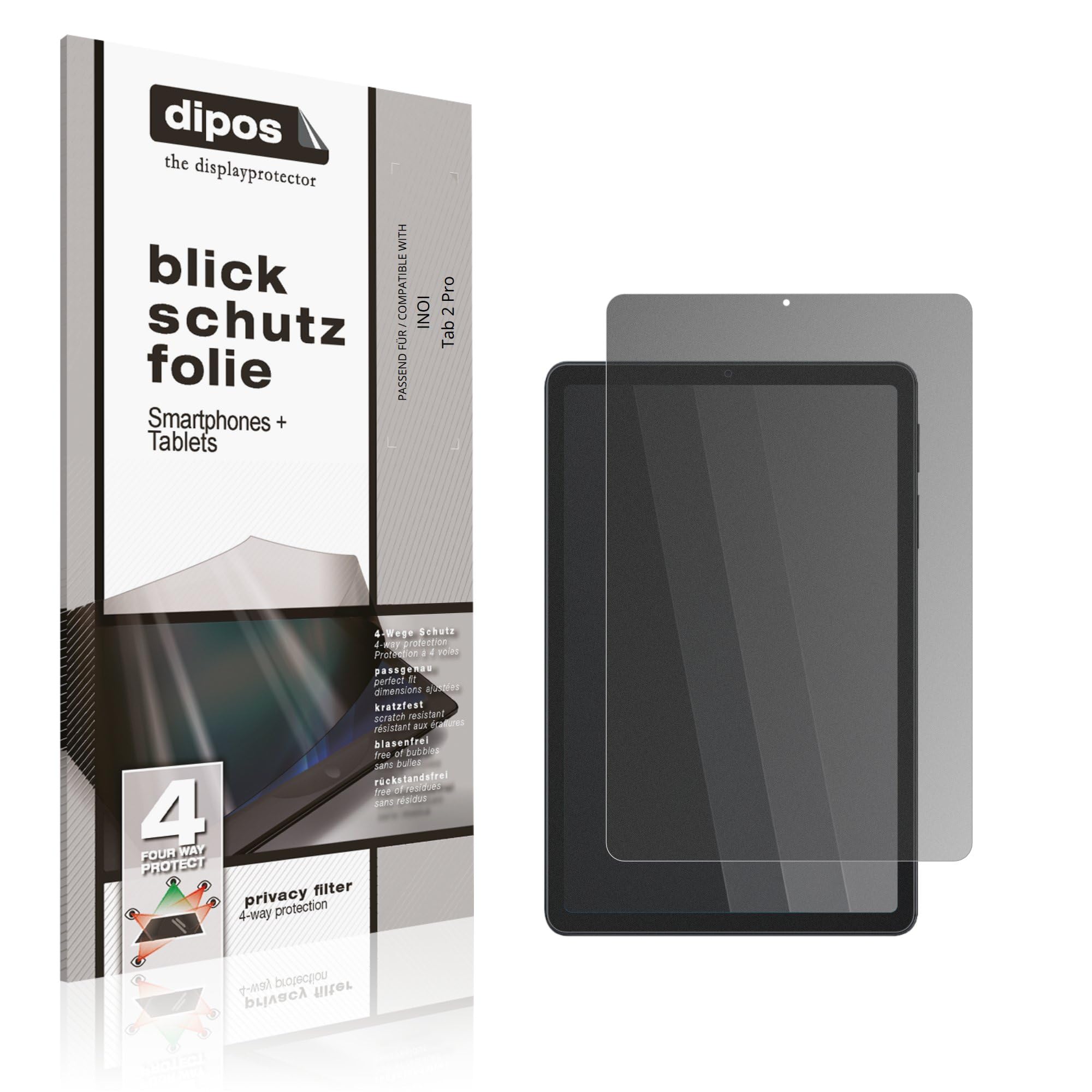 dipos Protector de Pantalla Antiespía para INOI Tab 2 Pro | Película protectora mate, filtro de privacidad 4 vías, ajuste perfecto, antiarañazos, sin burbujas, autoadhesivo