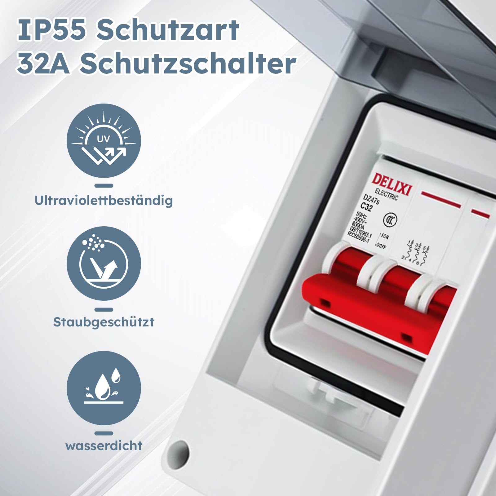 CEE Adapter 63A auf 32A, 400V Kupplung Starkstrom mit Schutzschalter, IP44 CEE Stromadapter Stecker und Steckdose H07RN-F Wohnmobil-Adapterkabel