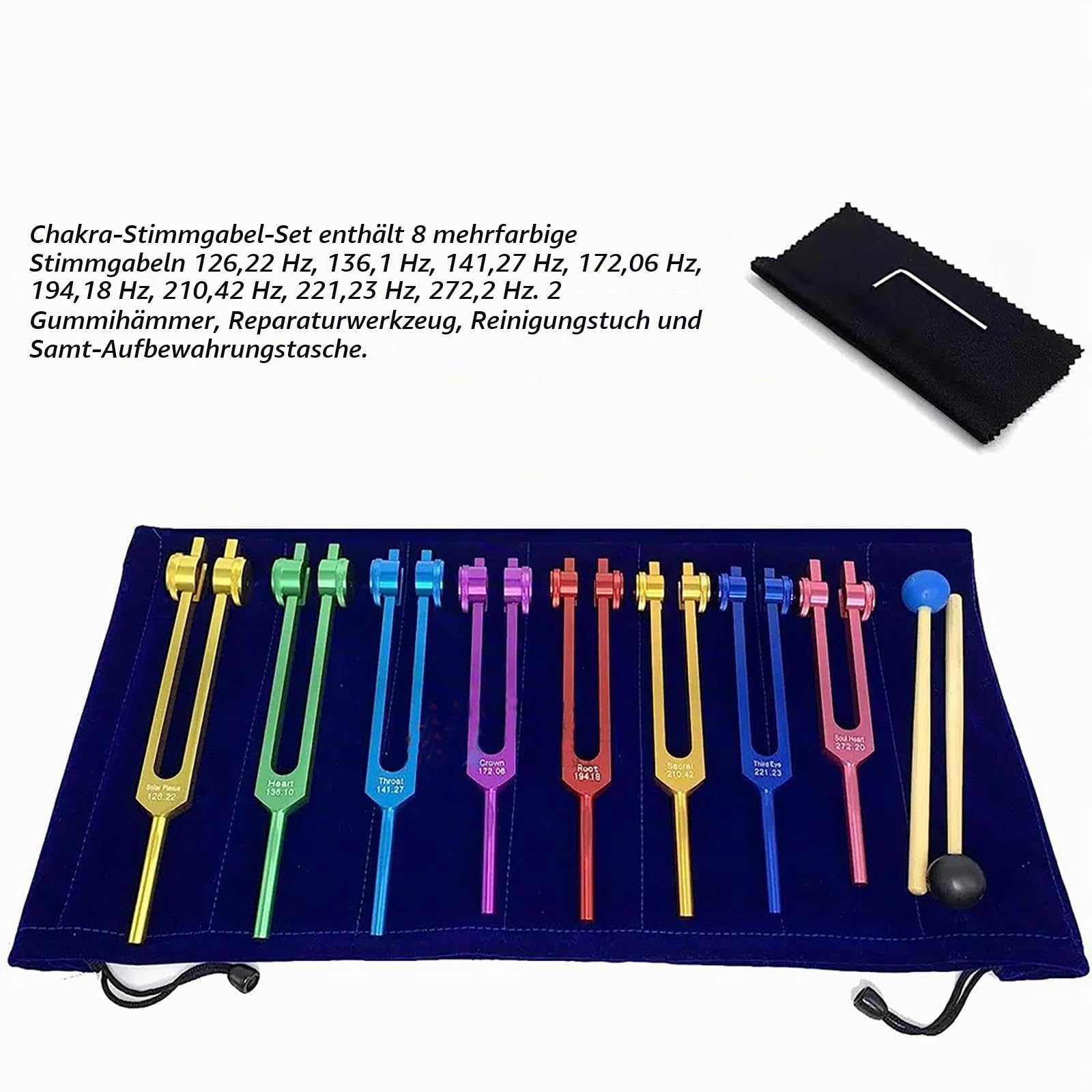 NEWFUN Stimmgabel Set, Stimmgabel Therapie, 8-Teiliges Stimmgabel-Set, Chakra-Stimmgabel-Set, Für Therapeutische Klangtherapie, Ausgleichende Schwingungen, 2 x Silikonhämmer, 1 x Beutel
