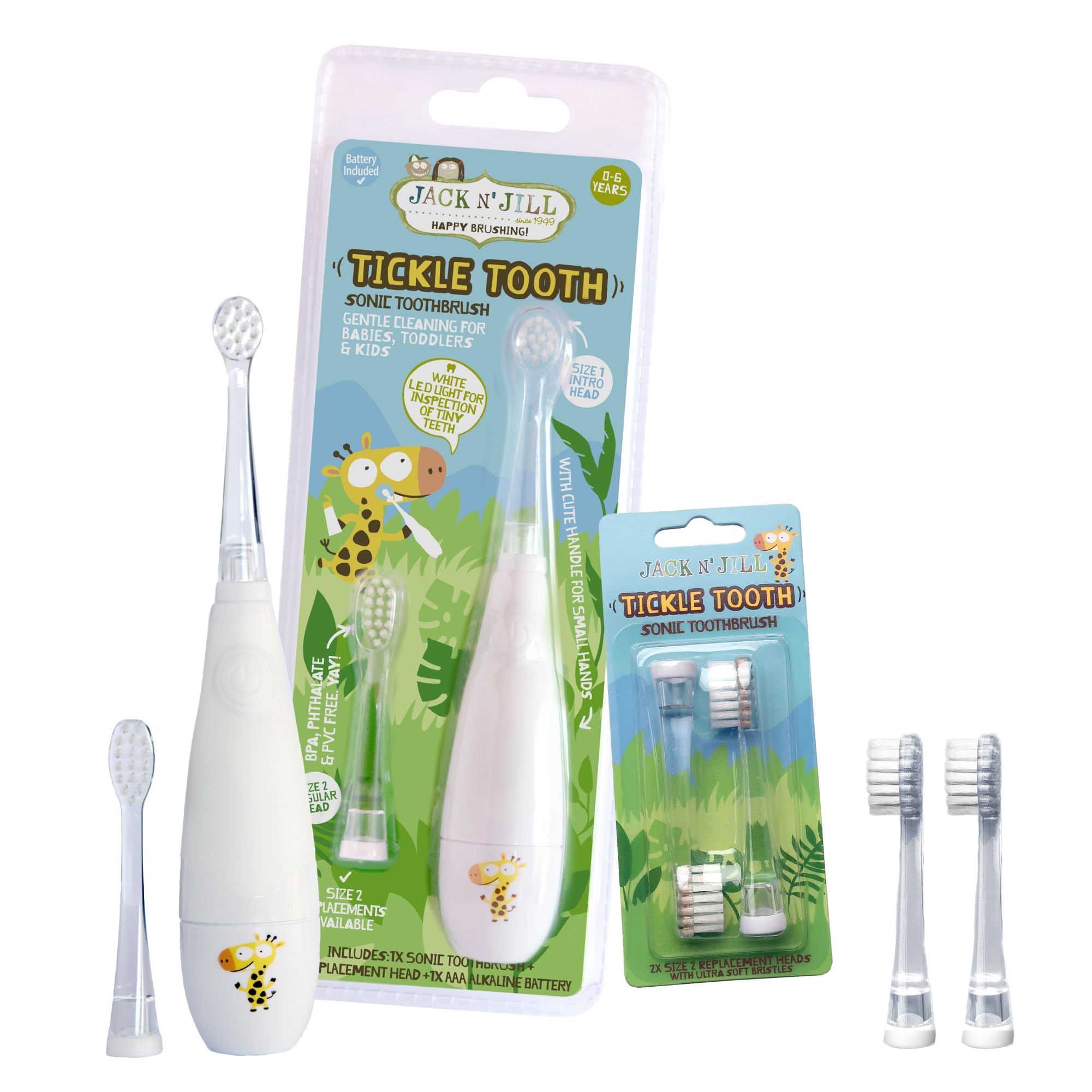 Jack N' Jill Tickle Tooth Toddler Electric Toothbrush with Replacement Head - Gentle Cleaning, Made for Tiny Teeth, LED Inspection Light, for Babies & Kids, Extra Soft Bristles - (1 Pack)-image-12