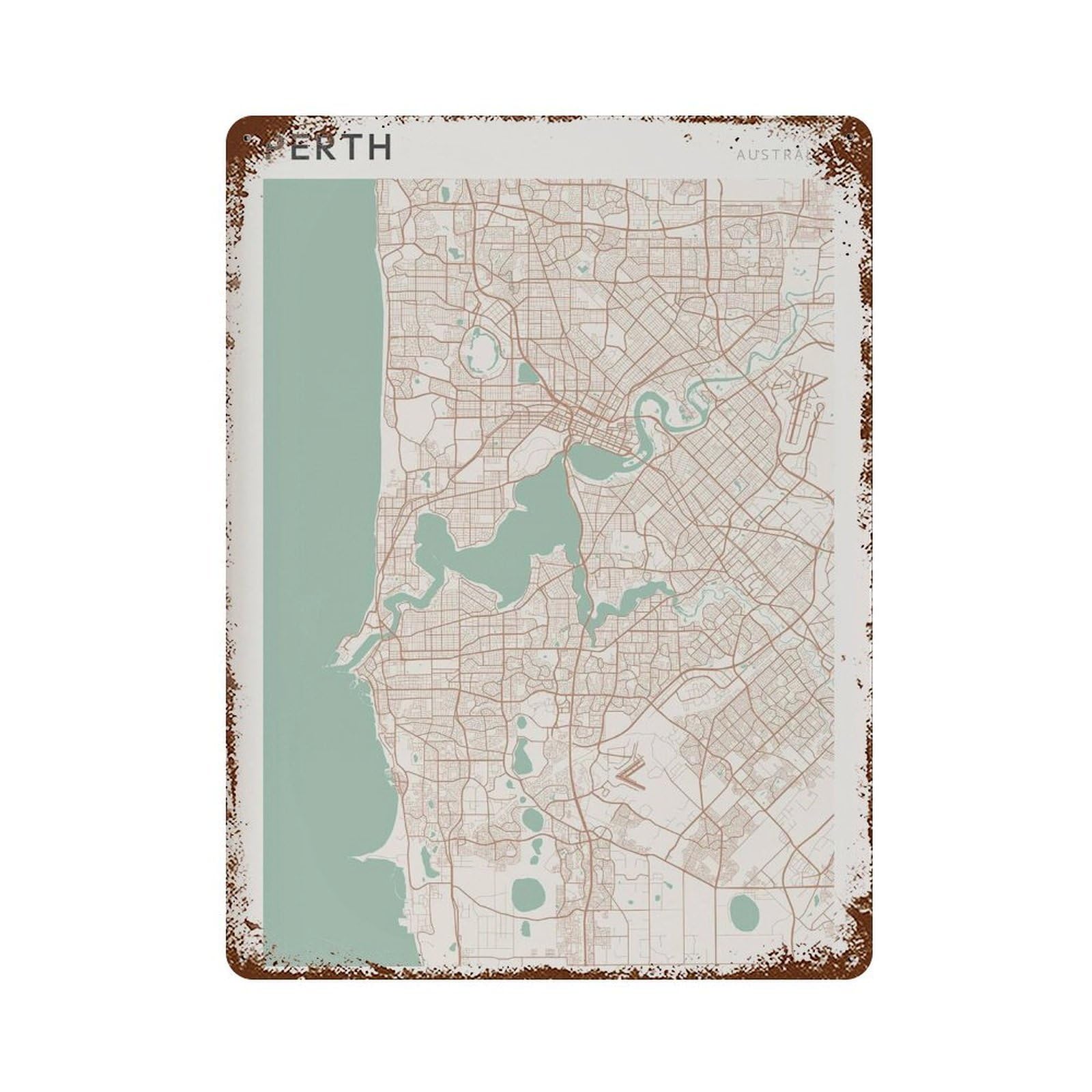 xiaoxiaoshen Perth Map City Australia Wall Decor Art Metal Tin Poster Modern Home Decor Art Home Bar Shop Decorations Vintage Sign 40x30cm