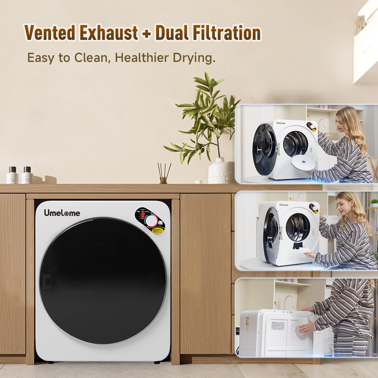 Vented Dryer Tumble Dryer by Umelome, 4kg Portable Clothes Dryer with Stainless Steel Drum, 10 Free Replacement Filters, ECO Energy Saving Mode, for Apartments, RVs & Caravans, 2026 Upgraded Model - 5