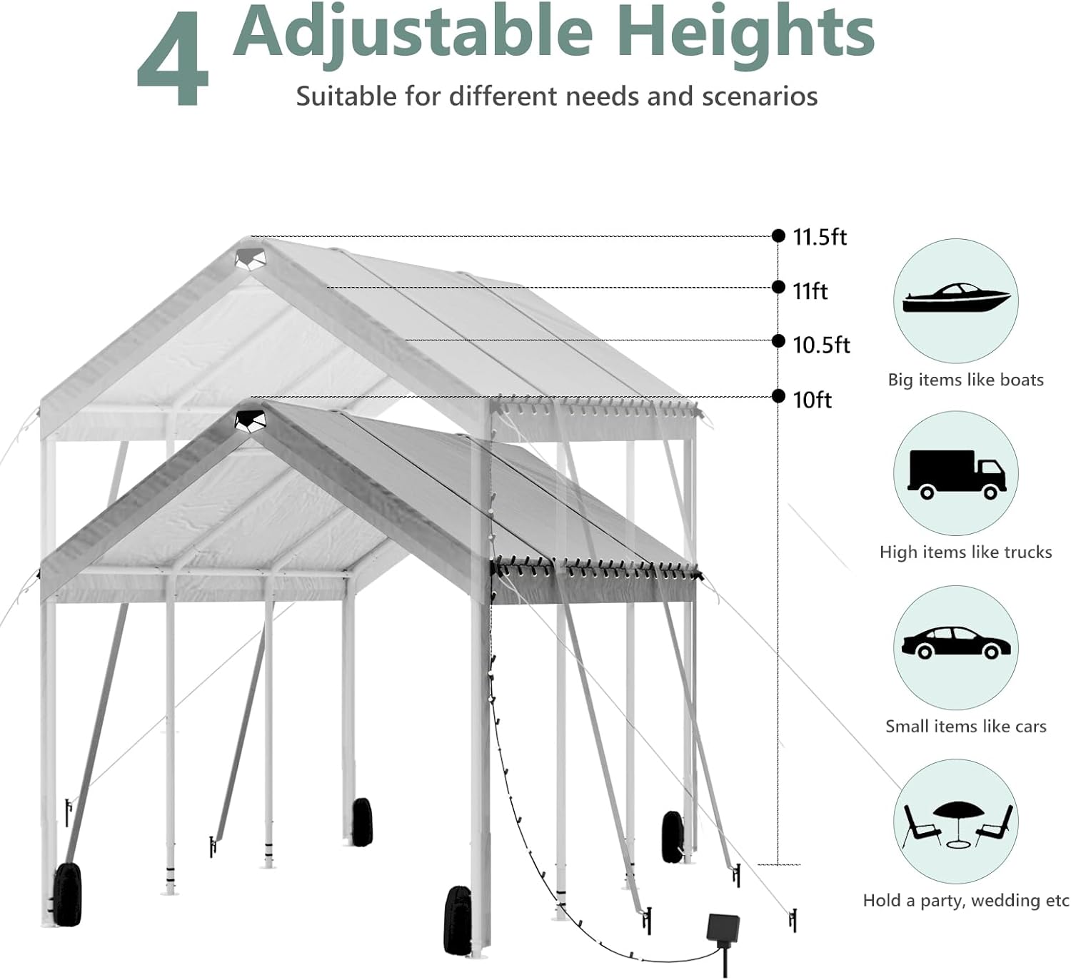 Carports 12X20 Heavy Duty,Portable Car Port Garage,Carport Canopy with Adjustable Height from 10 ft to 11.5 ft,Outdoor Car Shelter All Weather, Grey Carports 12X20 Heavy Duty,Portable Car Port Garage,Carport Canopy with Adjustable Height from 10 ft to 11.5 ft,Outdoor Car Shelter All Weather, Grey