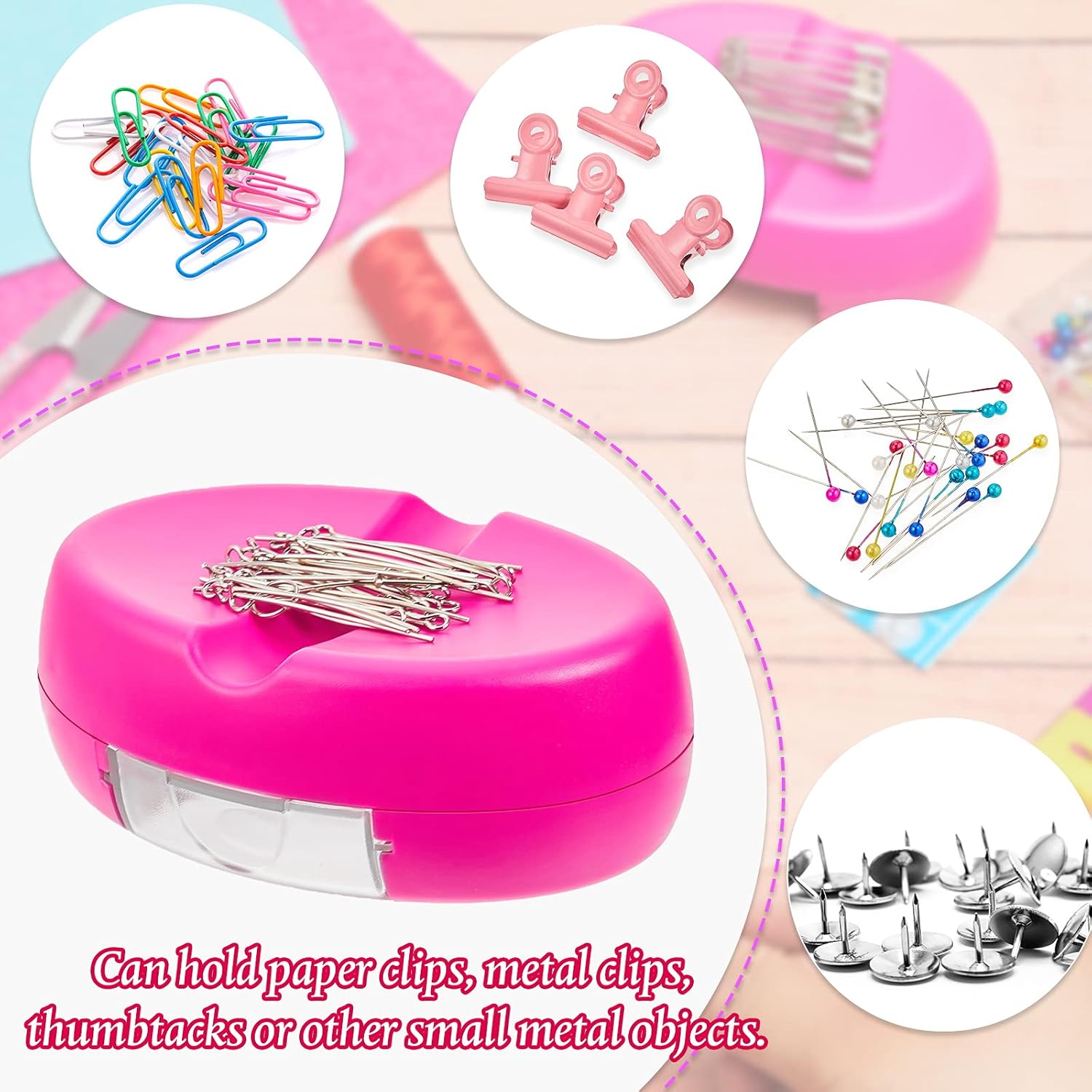 Magnetic Pin Cushion with Drawer and 80 Pieces Head Quilting Pins Magnet Pin Holder Cushions Magnetic Sewing Pincushion for Quilting Sewing, Paper Clips, Screws, Thumbtacks