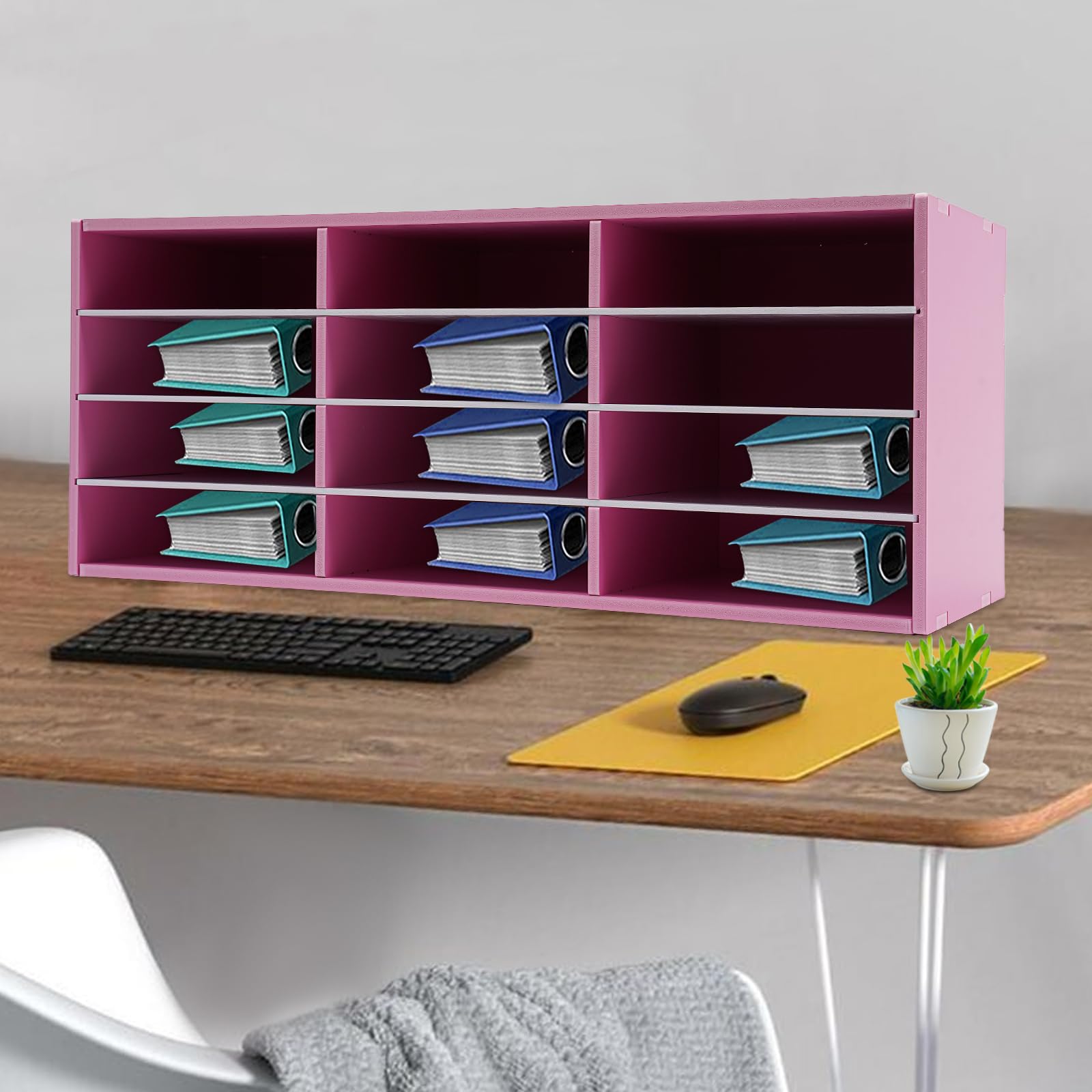 Organizer per letteratura con 12 scomparti e ripiani regolabili per l'organizzazione della casa e dell'aula, armadietto per posta, 78,7 x 30,5 x 30,5 cm
