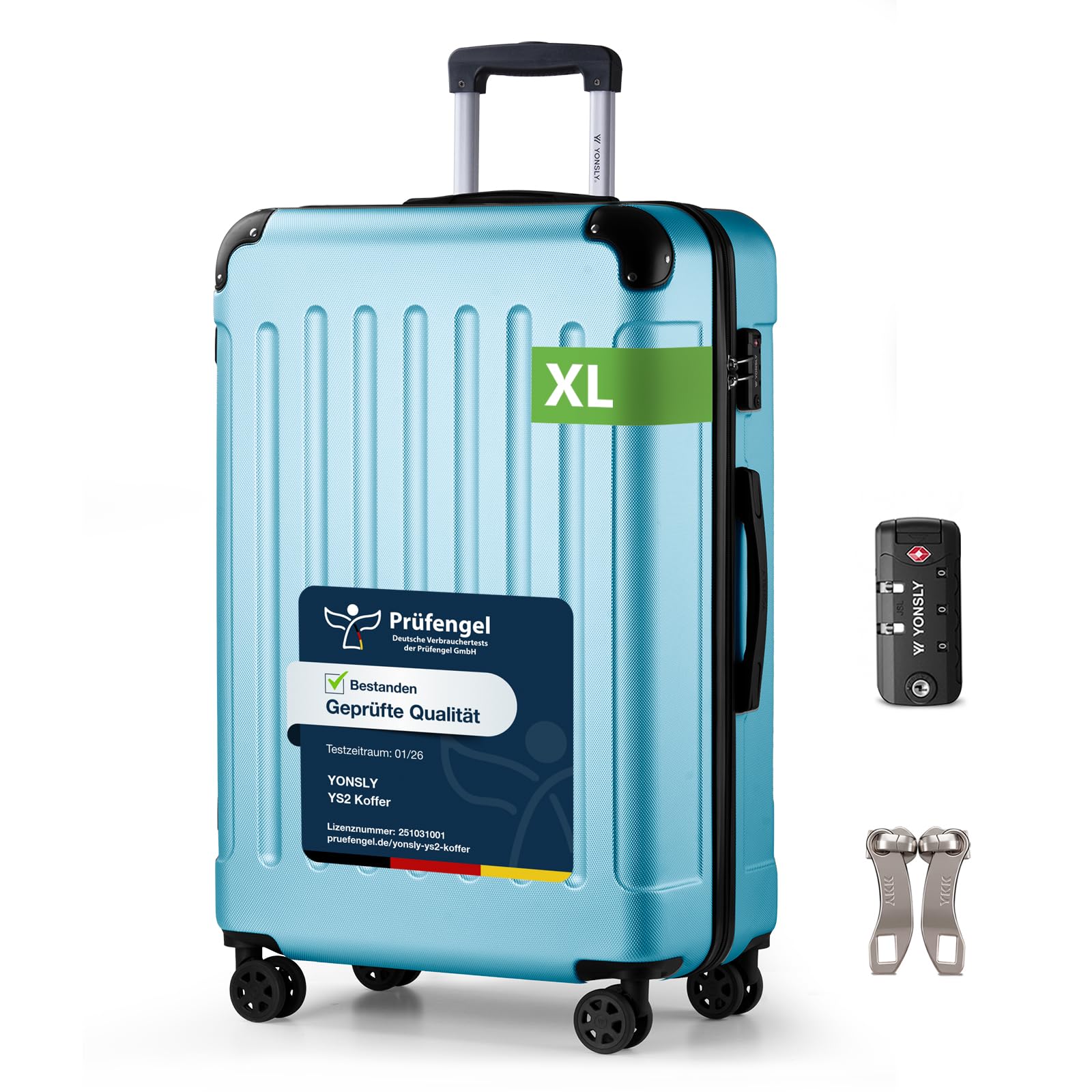 YONSLY Trolley Koffer Set, Reisekoffer, Rollkoffer Handgepäck, Kabinkoffer Suitcase, Gepäckset mit 360° Rollen, Hartschalenreisekoffer, Zahlenschloss, Gummigriff