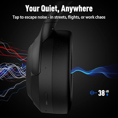 Miniatura 3 de Riwbox Auriculares híbridos con cancelación activa de ruido, auriculares inalámbricos Bluetooth sobre la oreja, tiempo de reproducción de 60 horas