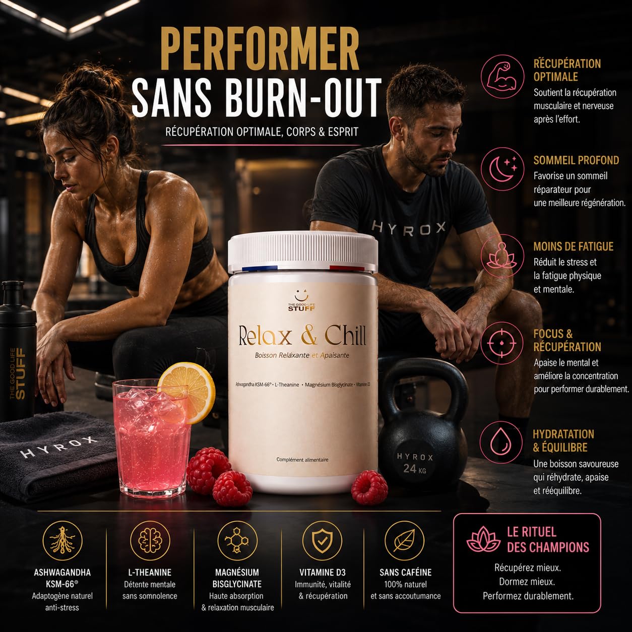 Relax & Chill Boisson Relaxation Anti-Stress/Ashwagandha KSM-66, L theanine, Magnesium Bisglycinate & Vitamine D/Baisse Cortisol & Stress, Améliore Détente et Qualité du Sommeil/Sans Cafeine ni Sucre