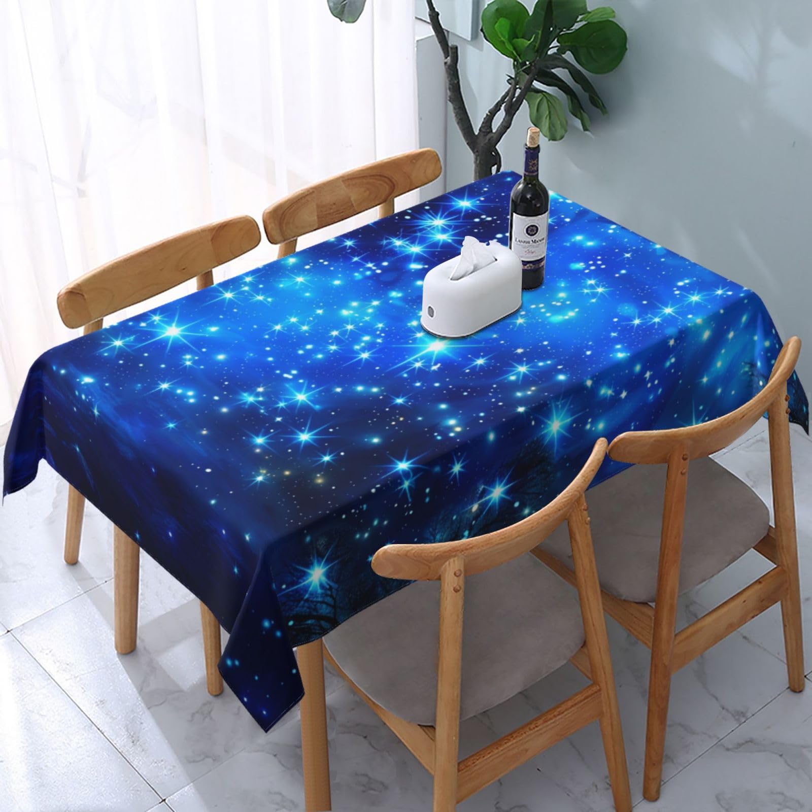 Nappe rectangulaire étoiles bleues 183x137 cm pour table de ferme