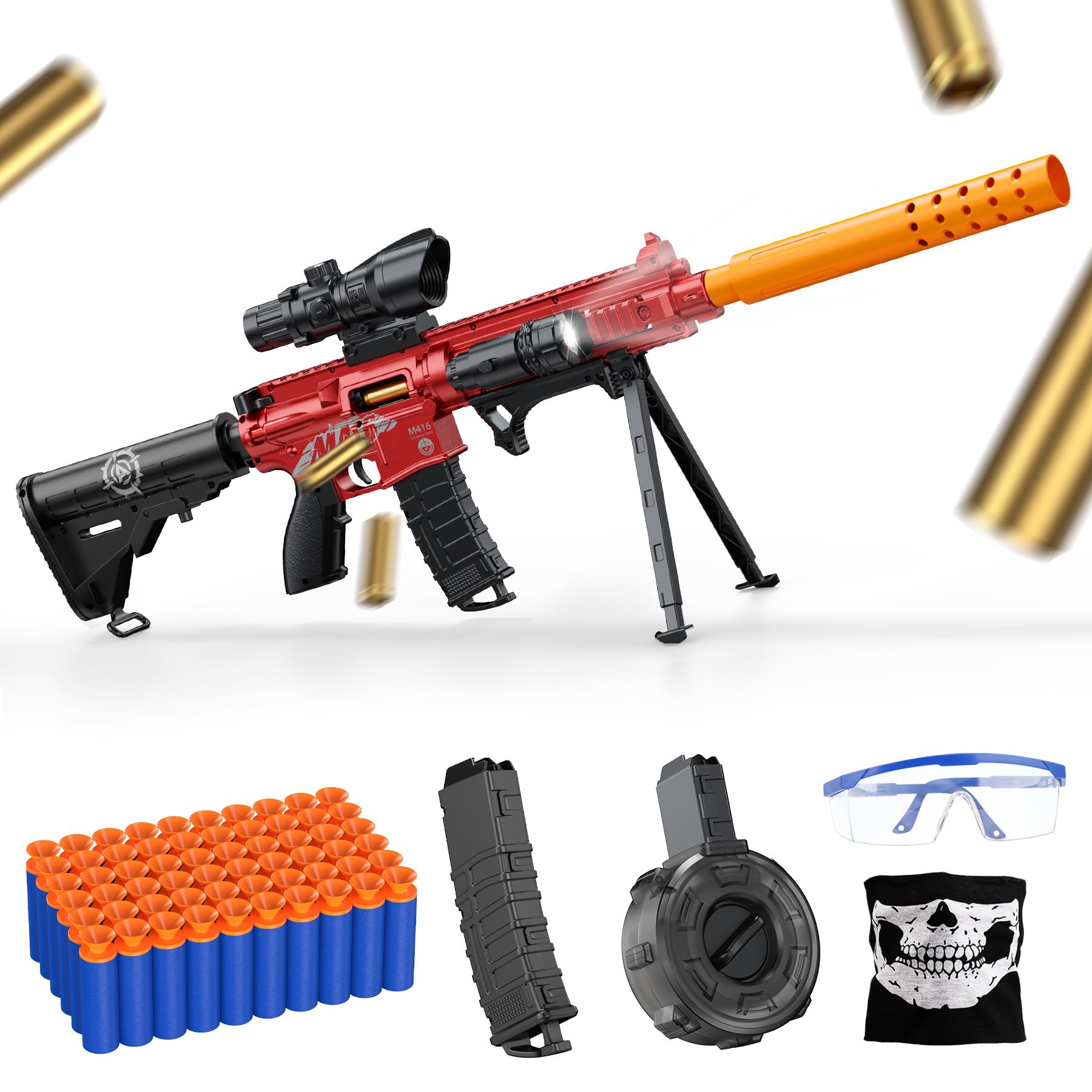 Toy Gun with Soft Bullets Shell Ejecting, Manual Foam Blasters Guns with 60 Bullets, Toy Gun Birthday Gift, RED