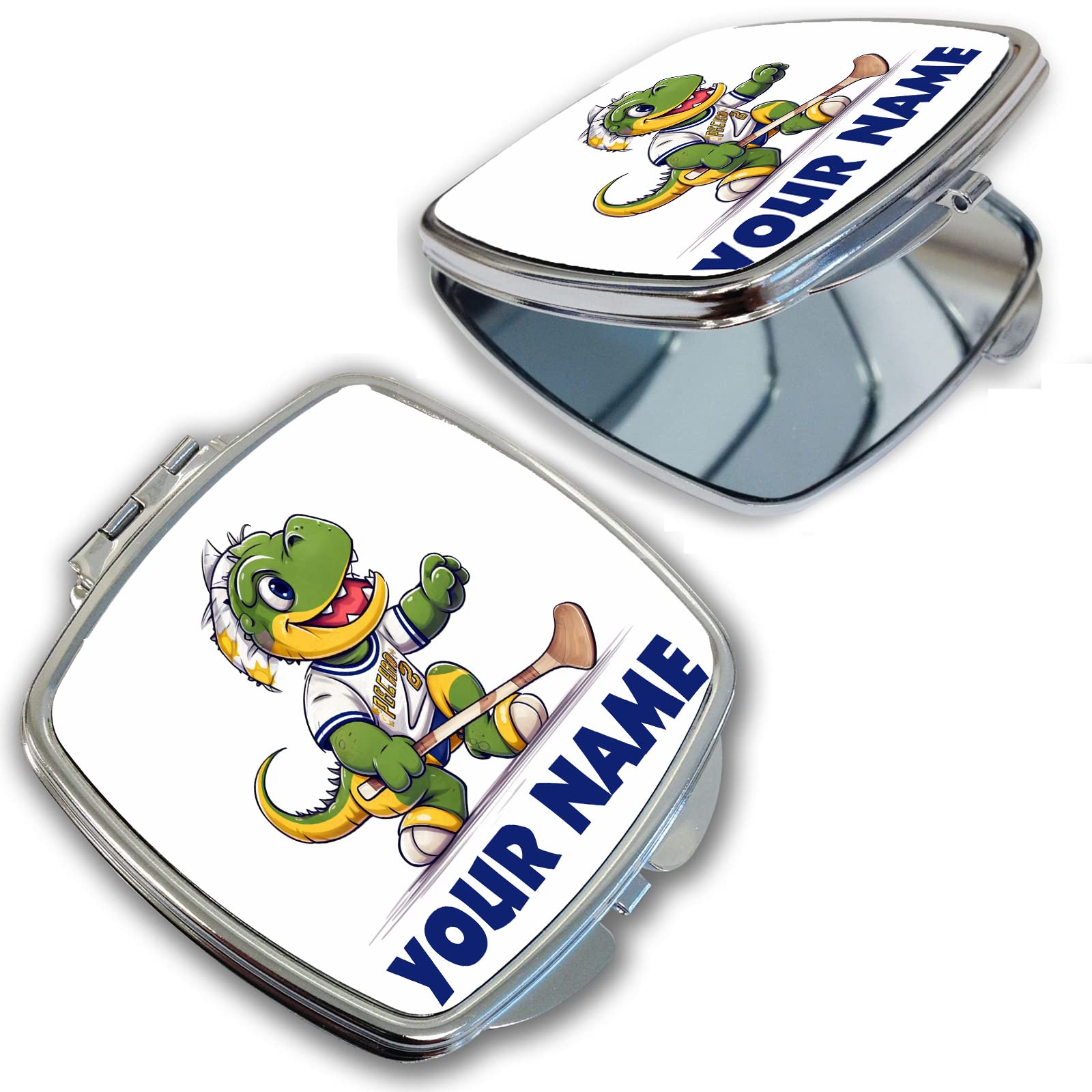 Bleu Reign Compact Personalized Pocket Mirror Custom Name Dinosaur Hockey