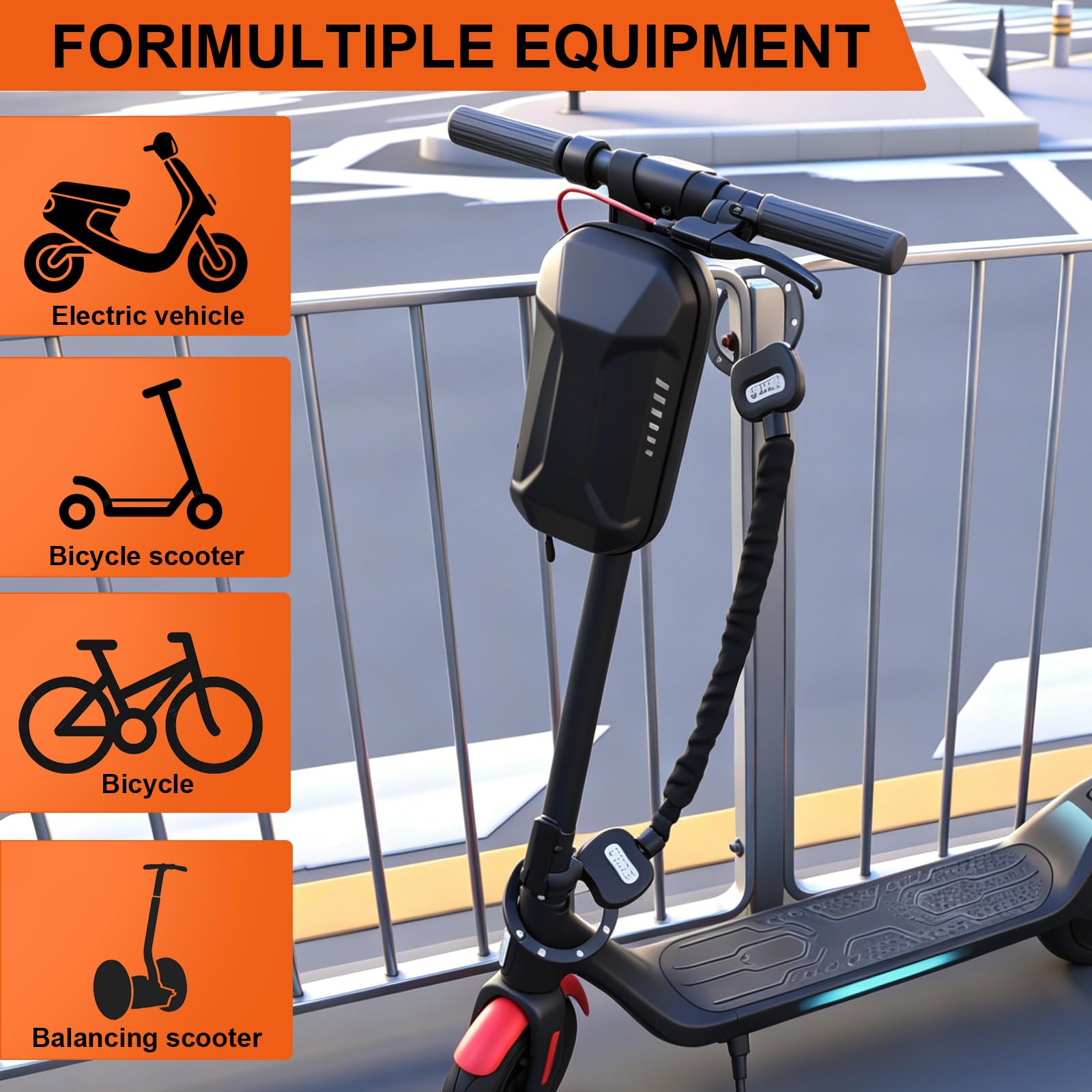 E Scooter Schloss, 8mm handschellenschloss mit Passwort mit Tasche, 90CM E Roller Schloss, Hochfeste Legierungen Wasserdicht, feuerfest,maximale Sicherheit mit schloss für e scooter, Roller