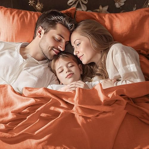 Miniatura 2 de TUMEI Juego de sábanas de 100  lino tamaño King  4 piezas de ropa de cama tamaño King suave transpirable y duradera sábana bajera y sábana encimera