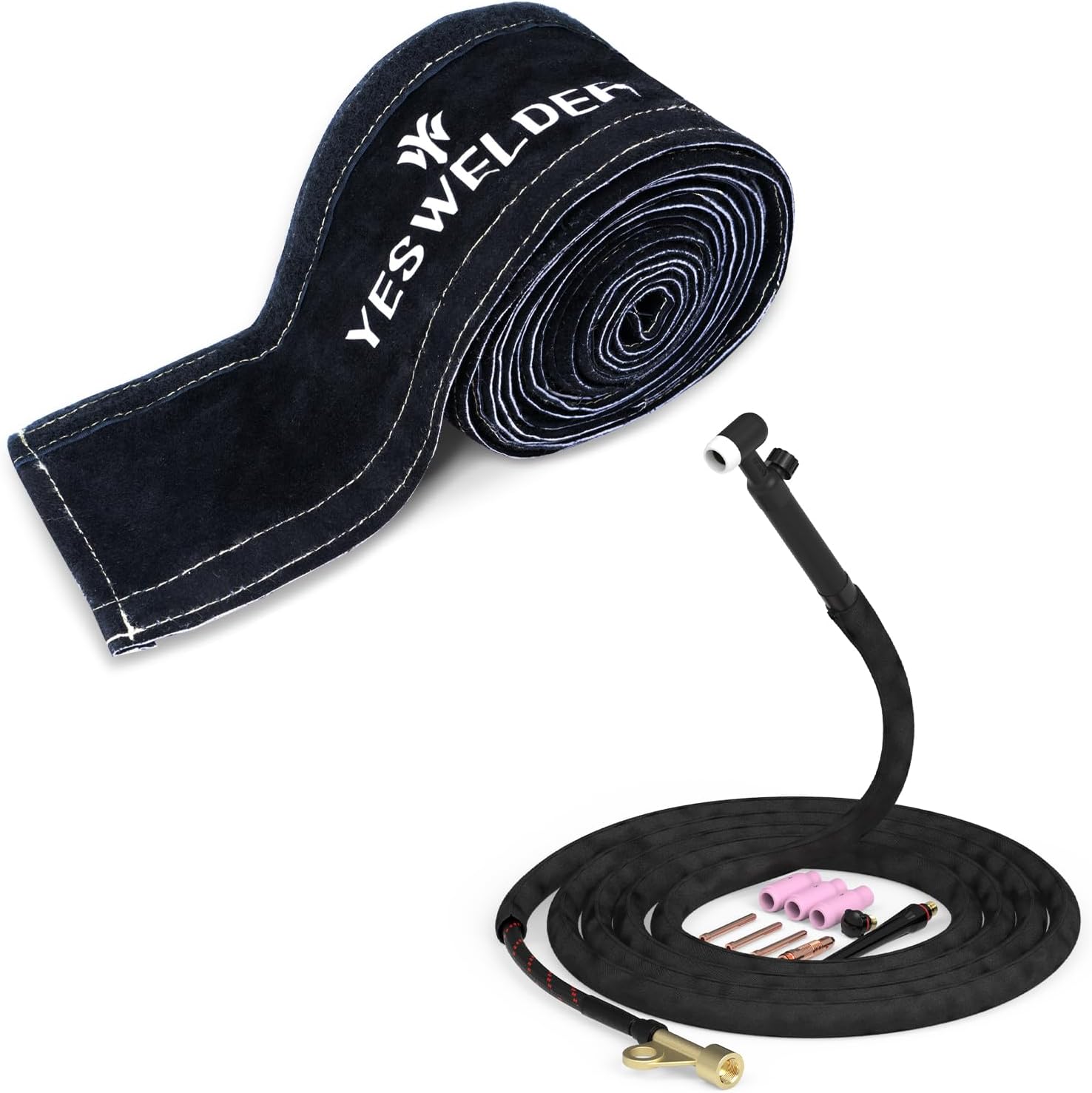 YESWELDER Tig Welding Torch WP-17FV(Gas-Valve Head) Flexible Head Air-Cooled & TIG Welding Torch Cable Cover Flame Resistant Leather Black Cover 3.7 Meters(12 Feet Length)