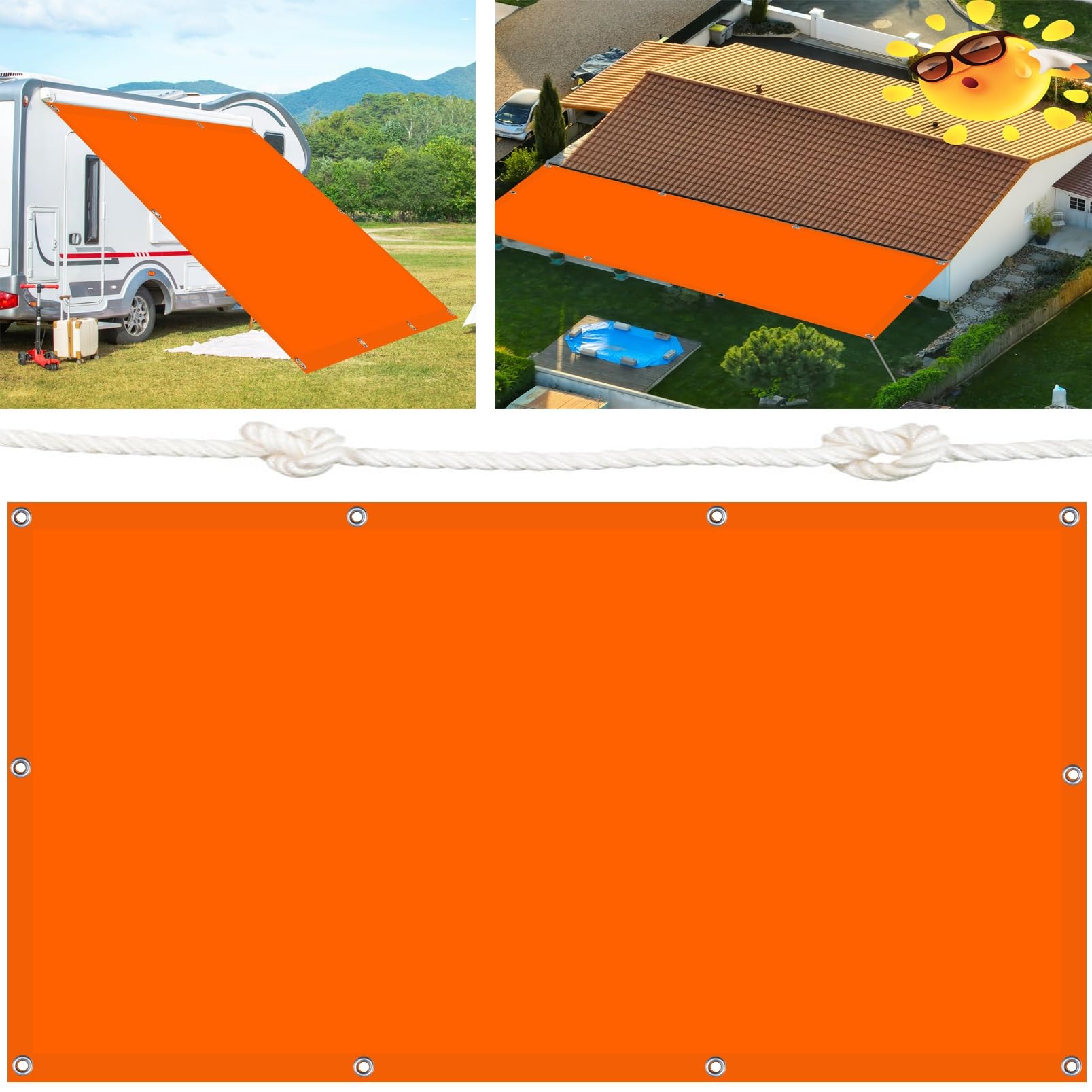 Żagiel Cieniujący Pod Kątem Prostym 140 x 400 cm Blokada UV 98% Z Bezpłatną Liną Tarcza Ekranuje Ogrodzenie Z Siatki Na Zewnątrz, Patio, Baldachim, Ogród, Pomarańczowy