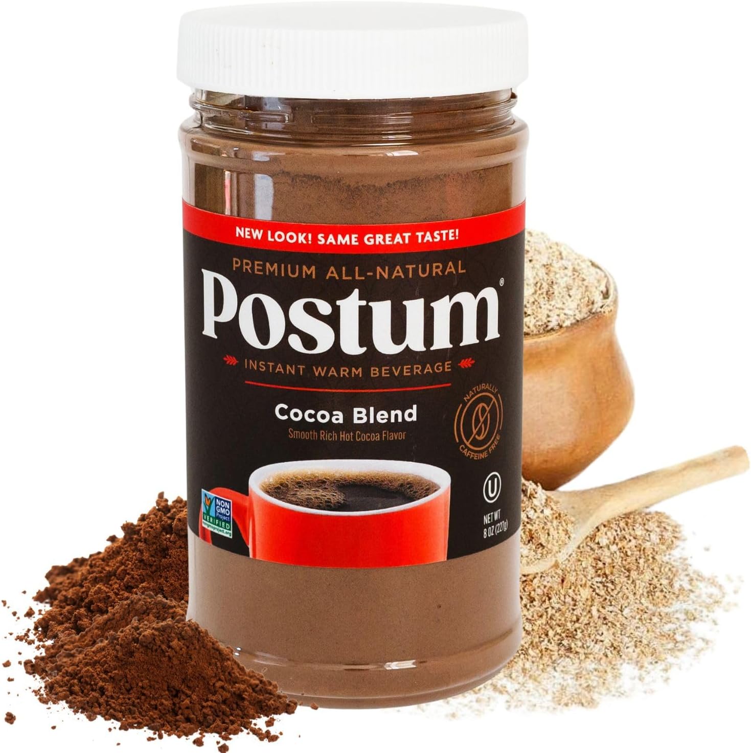 Postum Hot Cocoa Flavor Coffee Substitute (8oz) Coffee Alternative Caffeine Free with Roasted Wheat Bran & Molasses | Natural, Non-GMO, Vegan Coffee Replacement Drink | Gourmet & Pantry Pack