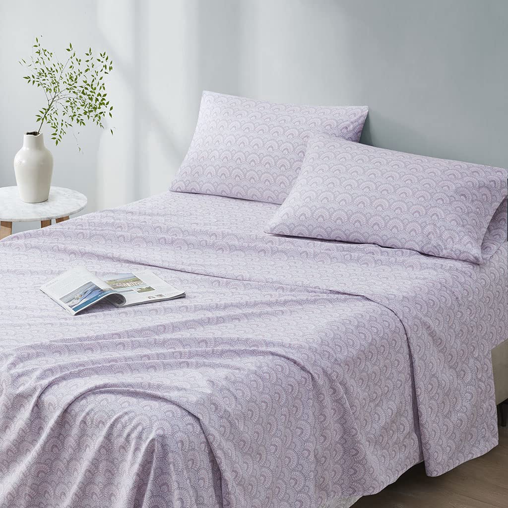 Comfort Spaces 100% Cotton Sheet Set Breathable, Lightweight, Soft with 14" Elastic Pocket Fits up to 16" Mattress, All Season Cozy Bedding, Matching Pillow Case, King Tabitha Purple 4 Piece