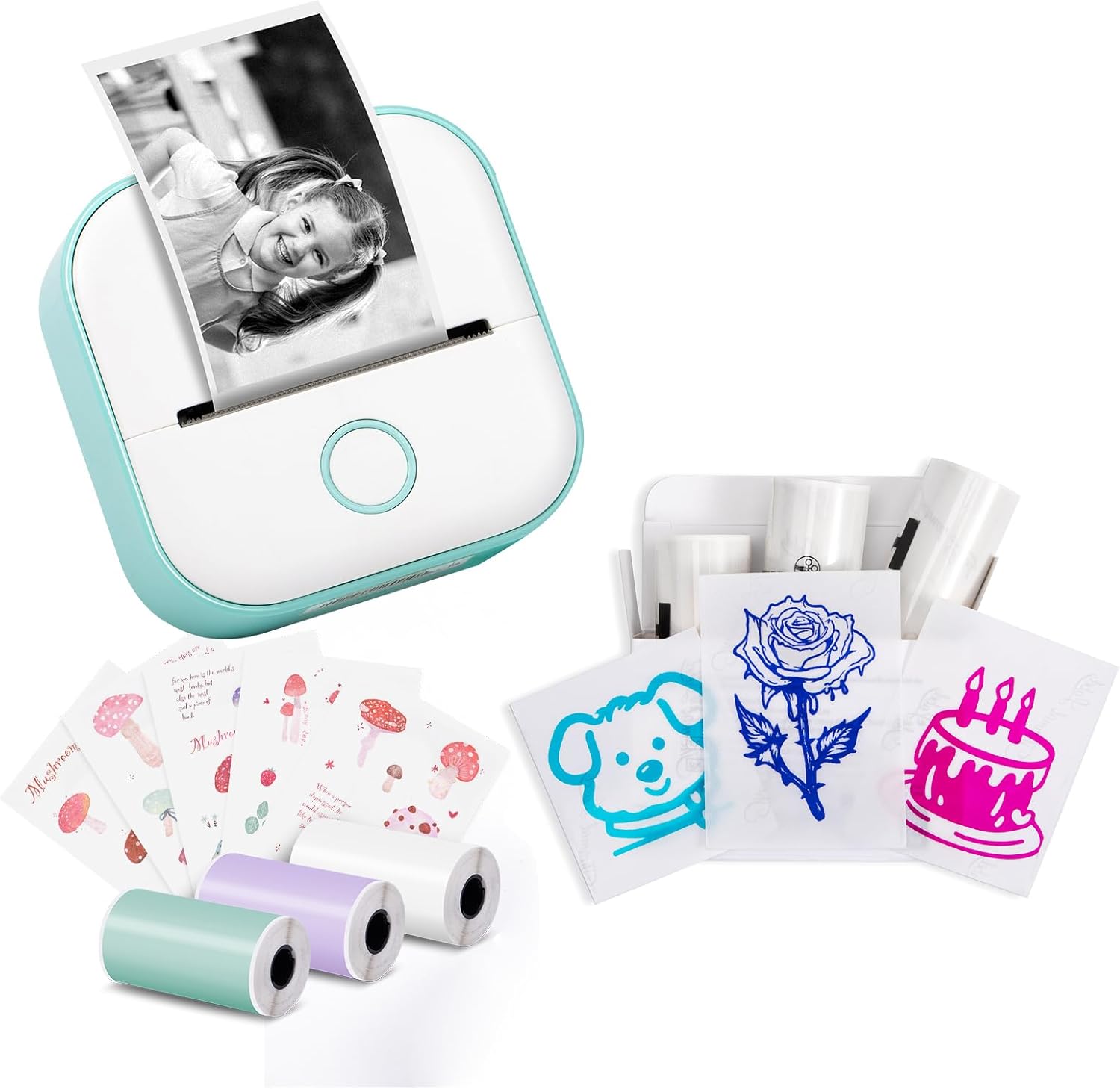 Memoking T02 Mini Sticker Printer - Portable Thermal Inkless Sticker Maker Machine - Bluetooth Phone Printer for Study Graphics, Anatomical Diagrams, Photos, Students