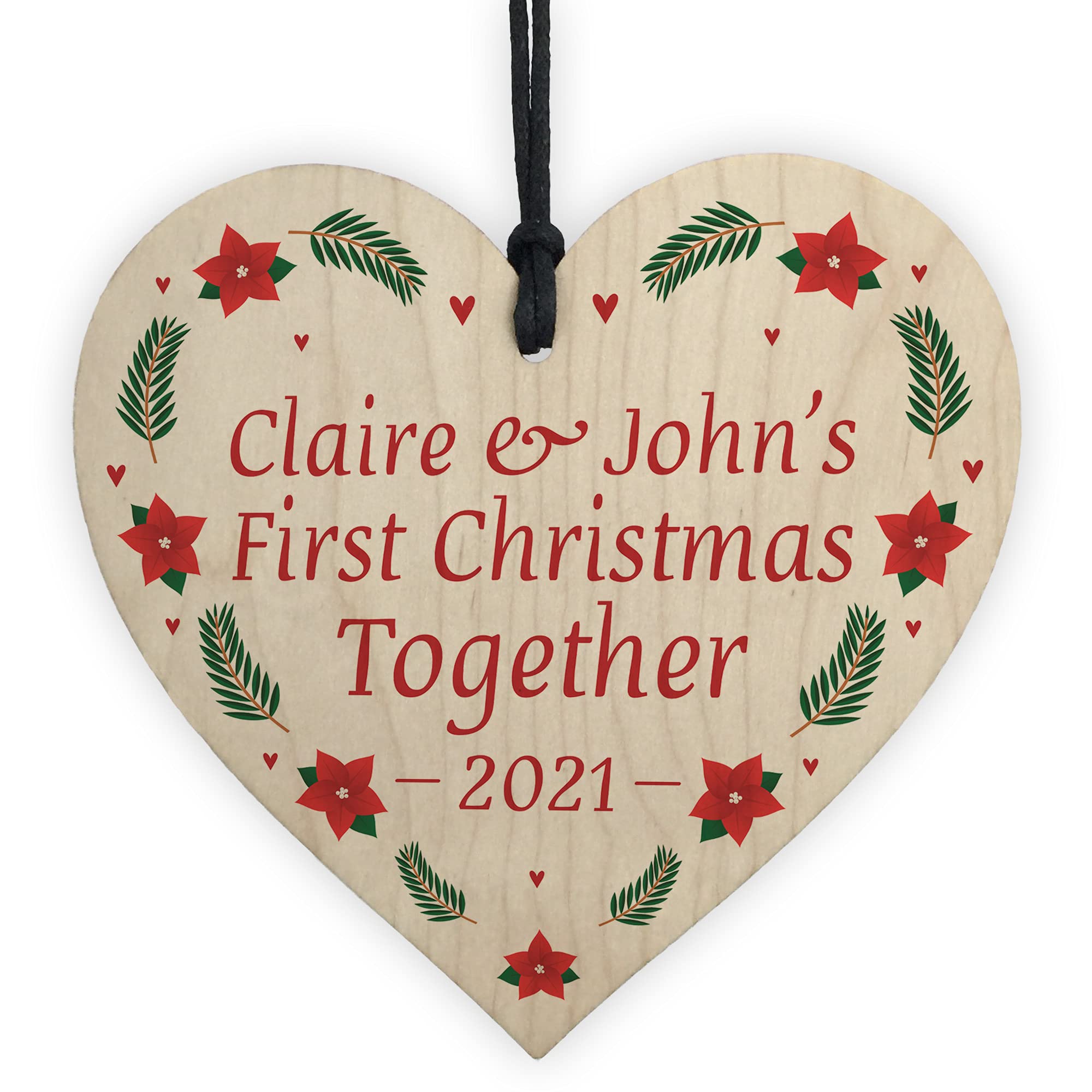 First Christmas Together Wood Bauble Personalised Tree Decoration Couple Gift