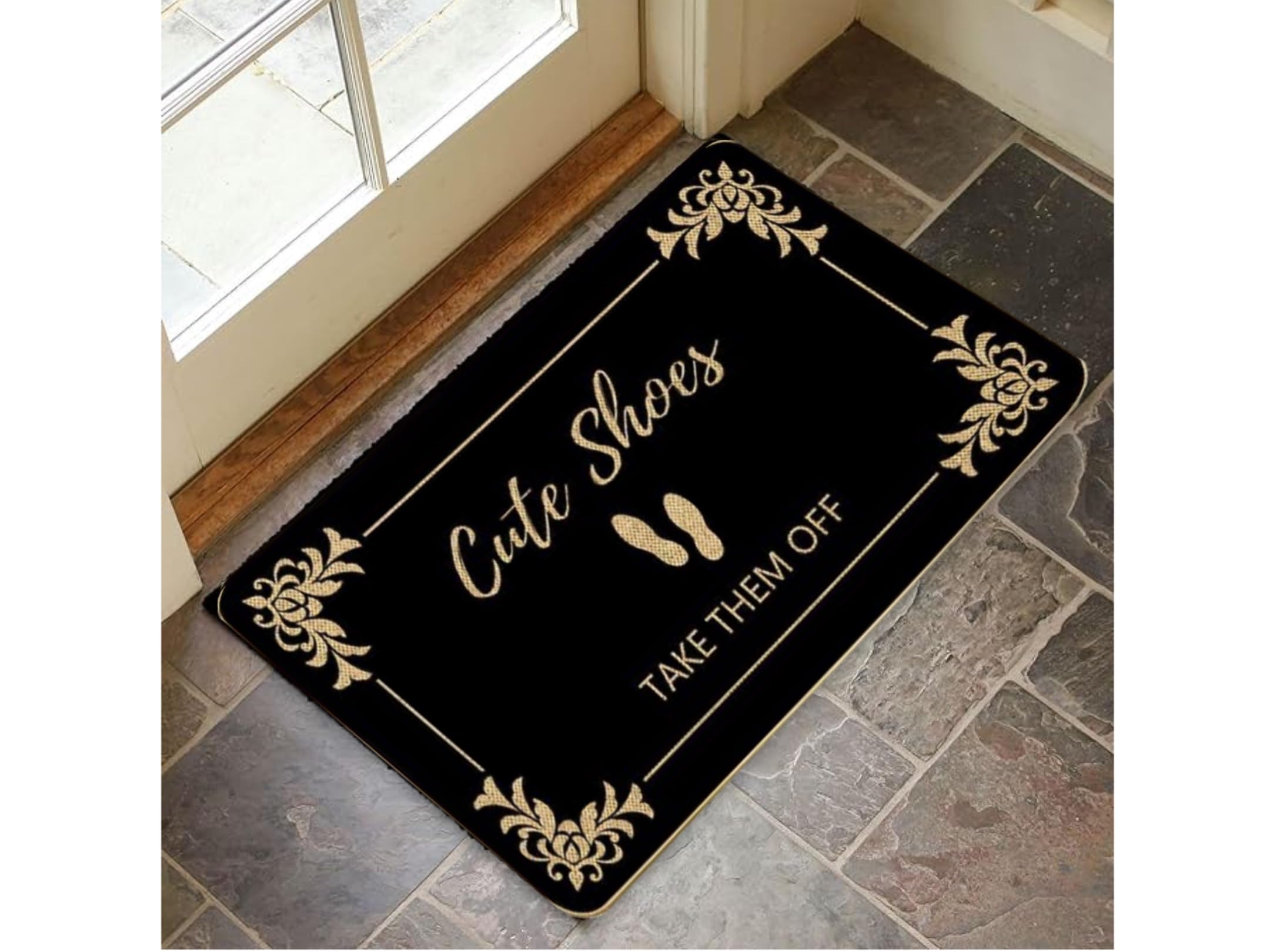 RYKEEN Welcome Door Mat Funny Shoes Take Them Off Mats for Front Door Easy to Clean, Waterpoof Doormats for Front Door Entance, Outside Door Mats (