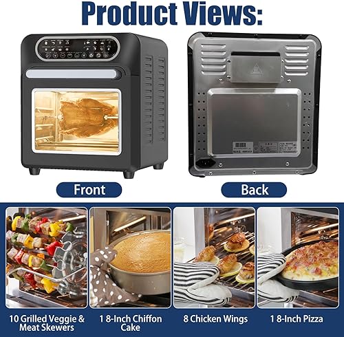 Miniatura 7 de Horno tostador con freidora de aire, horno de convección de encimera, acero inoxidable de 1700 W, 950 pulgadas cúbicas con gran capacidad, 24